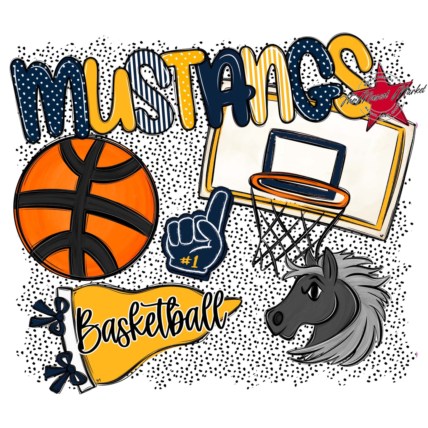 Mustangs Basketball Spirit-Navy & Yellow