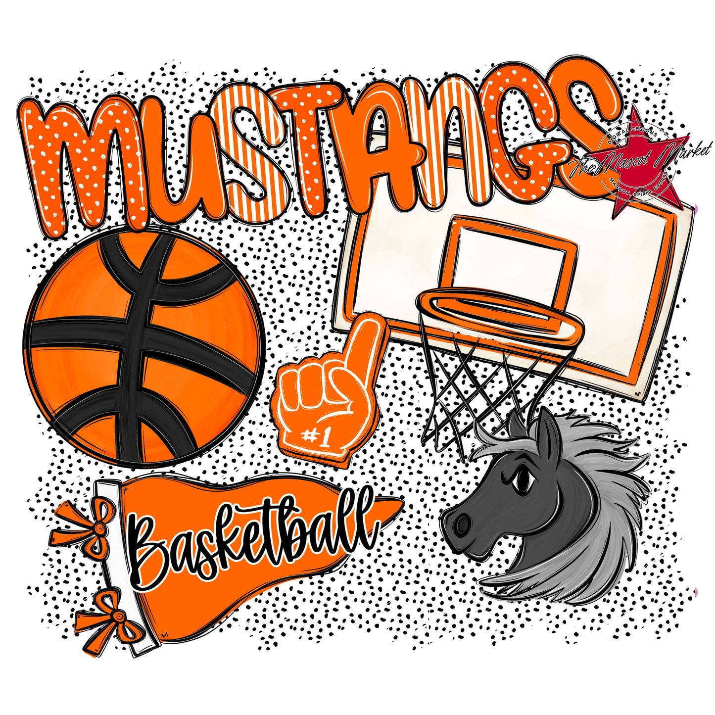 Mustangs Basketball Spirit-Orange