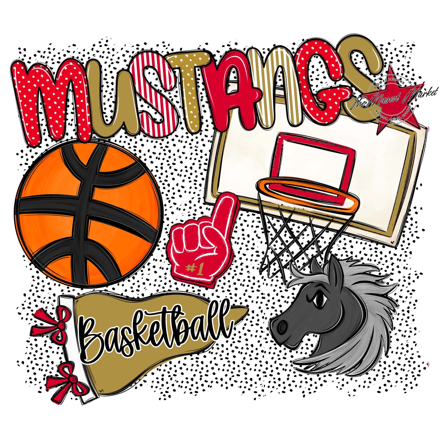 Mustangs Basketball Spirit-Red & Gold