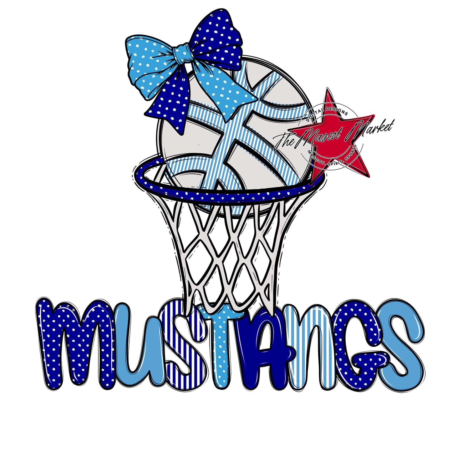 Mustangs Basketball Spirit Design-Blue & Carolina Blue