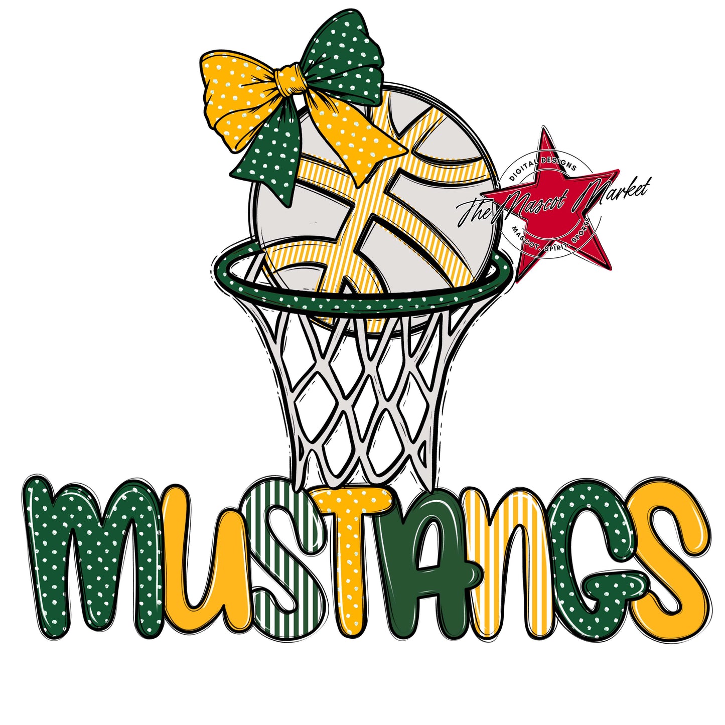 Mustangs Basketball Spirit Design-Green & Yellow