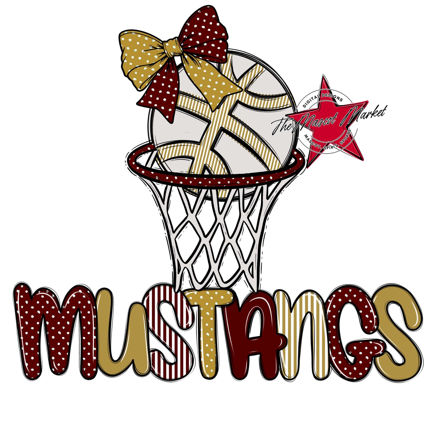 Mustangs Basketball Spirit Design-Maroon & Gold