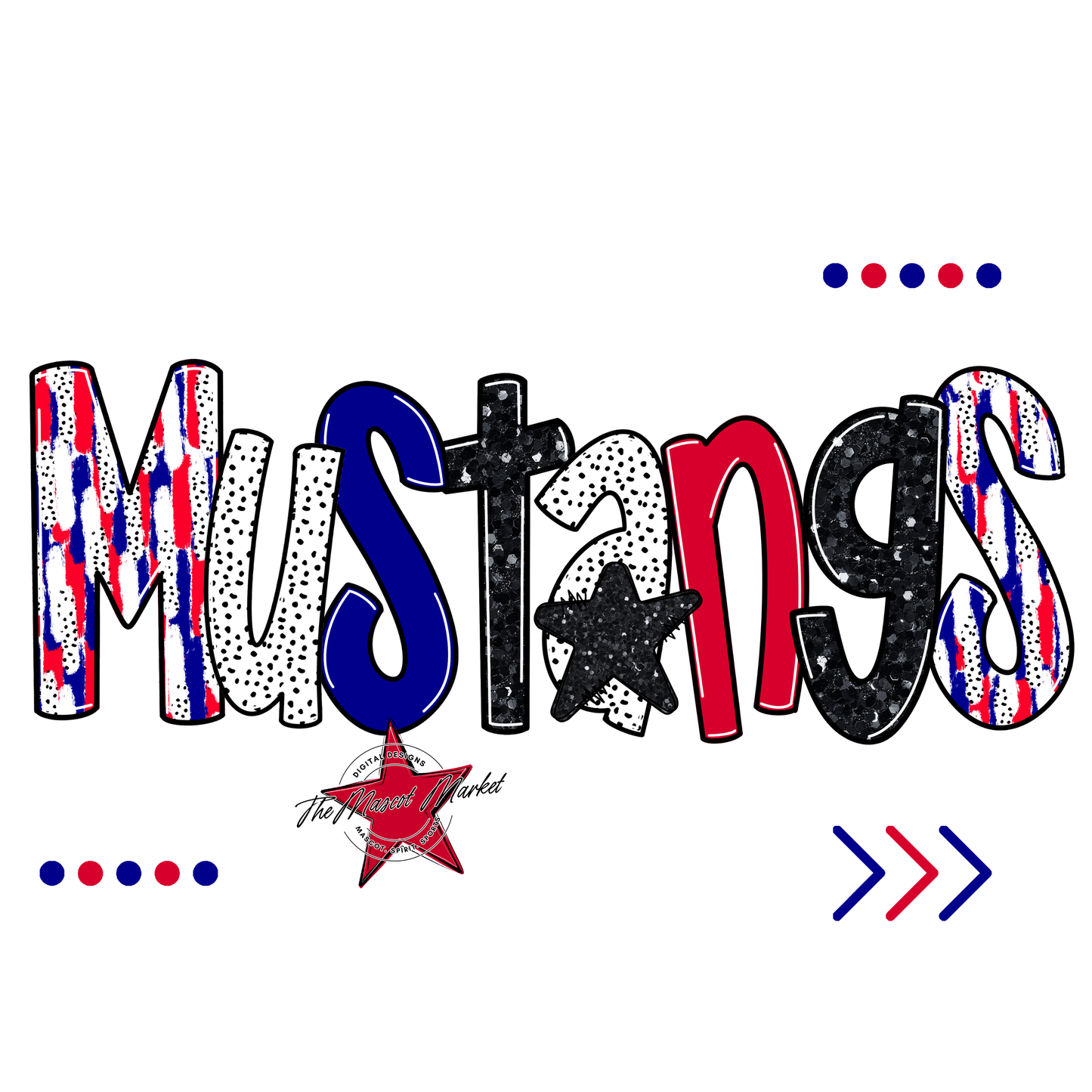 Mustangs Brushstroke Alpha w Arrows-Blue-Red
