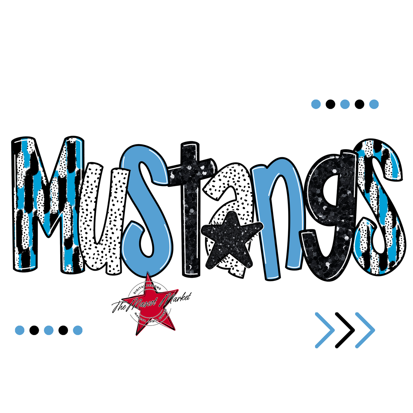 Mustangs Brushstroke Alpha w Arrows-Carolina Blue