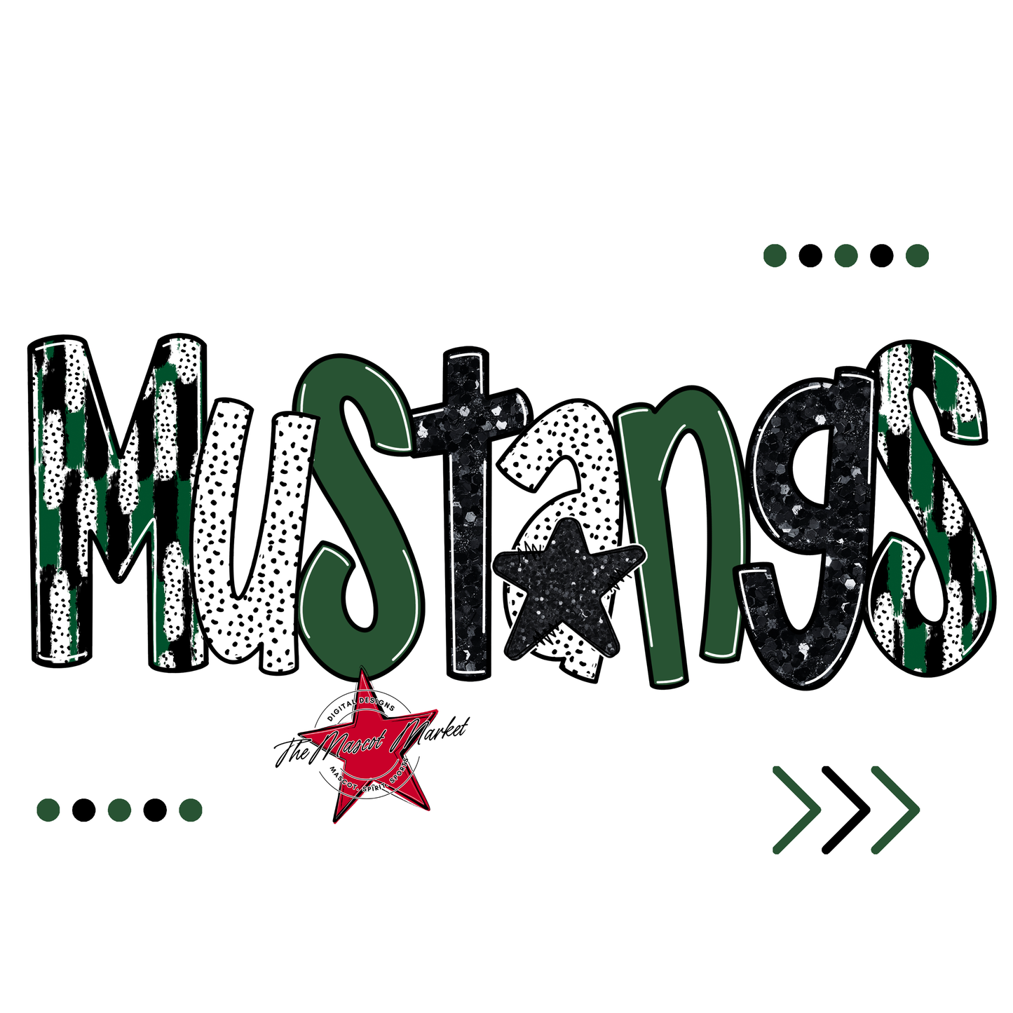 Mustangs Brushstroke Alpha w Arrows-Green