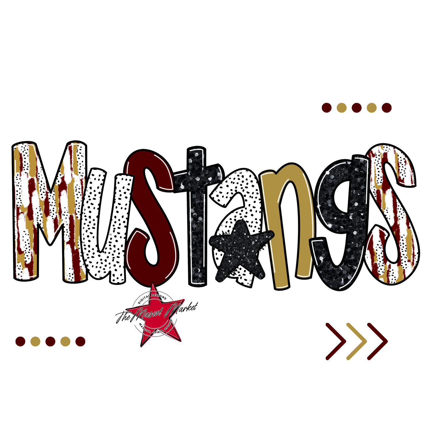 Mustangs Brushstroke Alpha w Arrows-Maroon-Gold