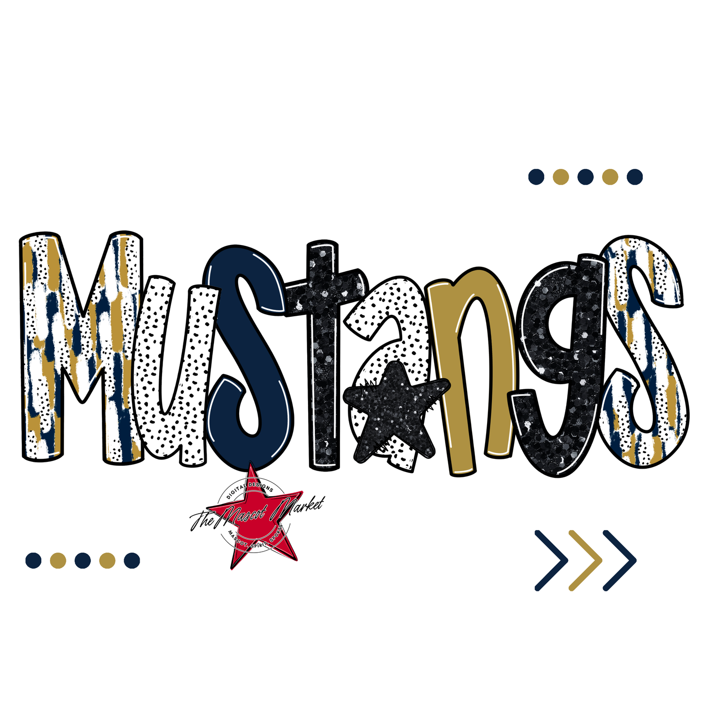 Mustangs Brushstroke Alpha w Arrows-Navy-Gold