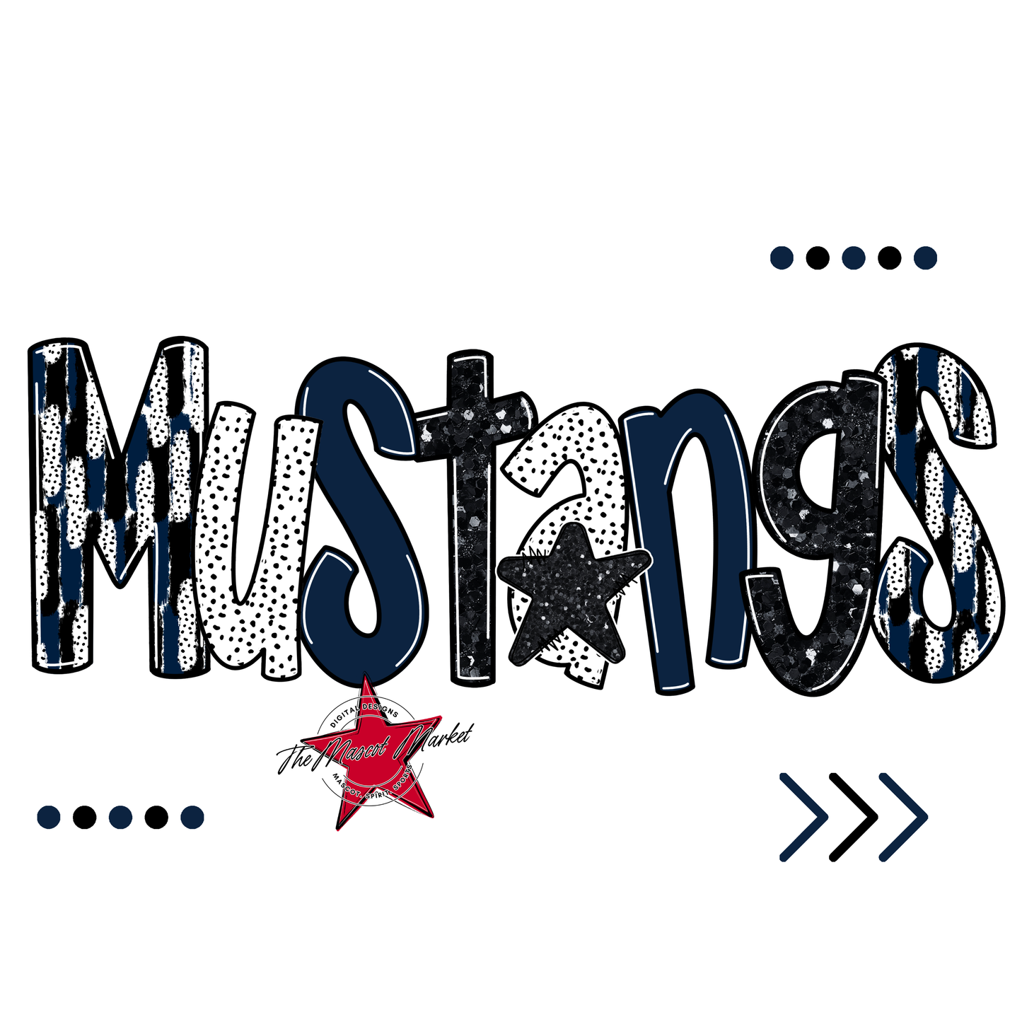 Mustangs Brushstroke Alpha w Arrows-Navy