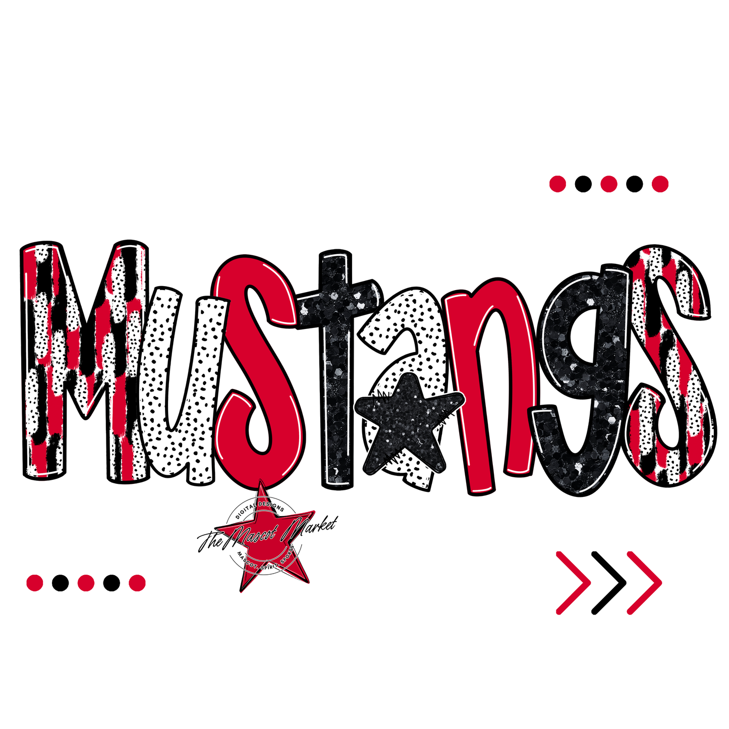 Mustangs Brushstroke Alpha w Arrows-Red