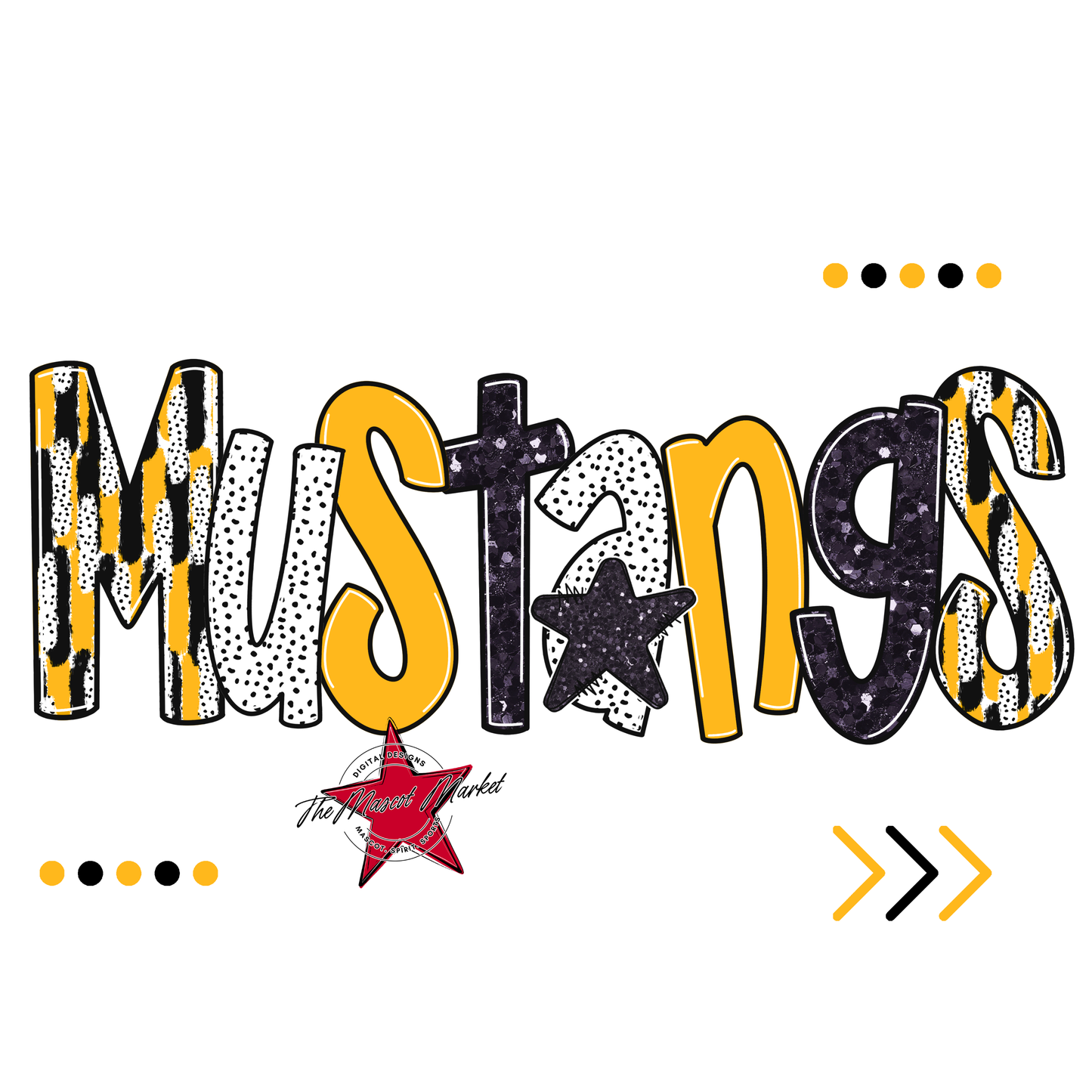 Mustangs Brushstroke Alpha w Arrows-Yellow
