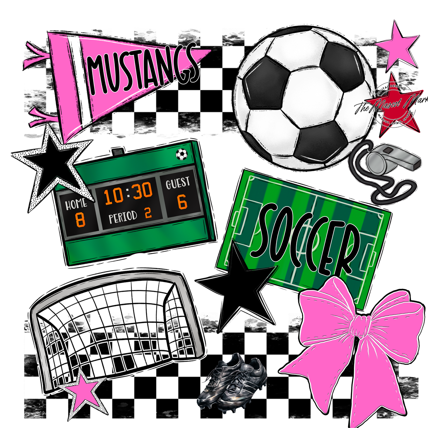 Mustangs Checkers Soccer Spirit Design-Baby Pink