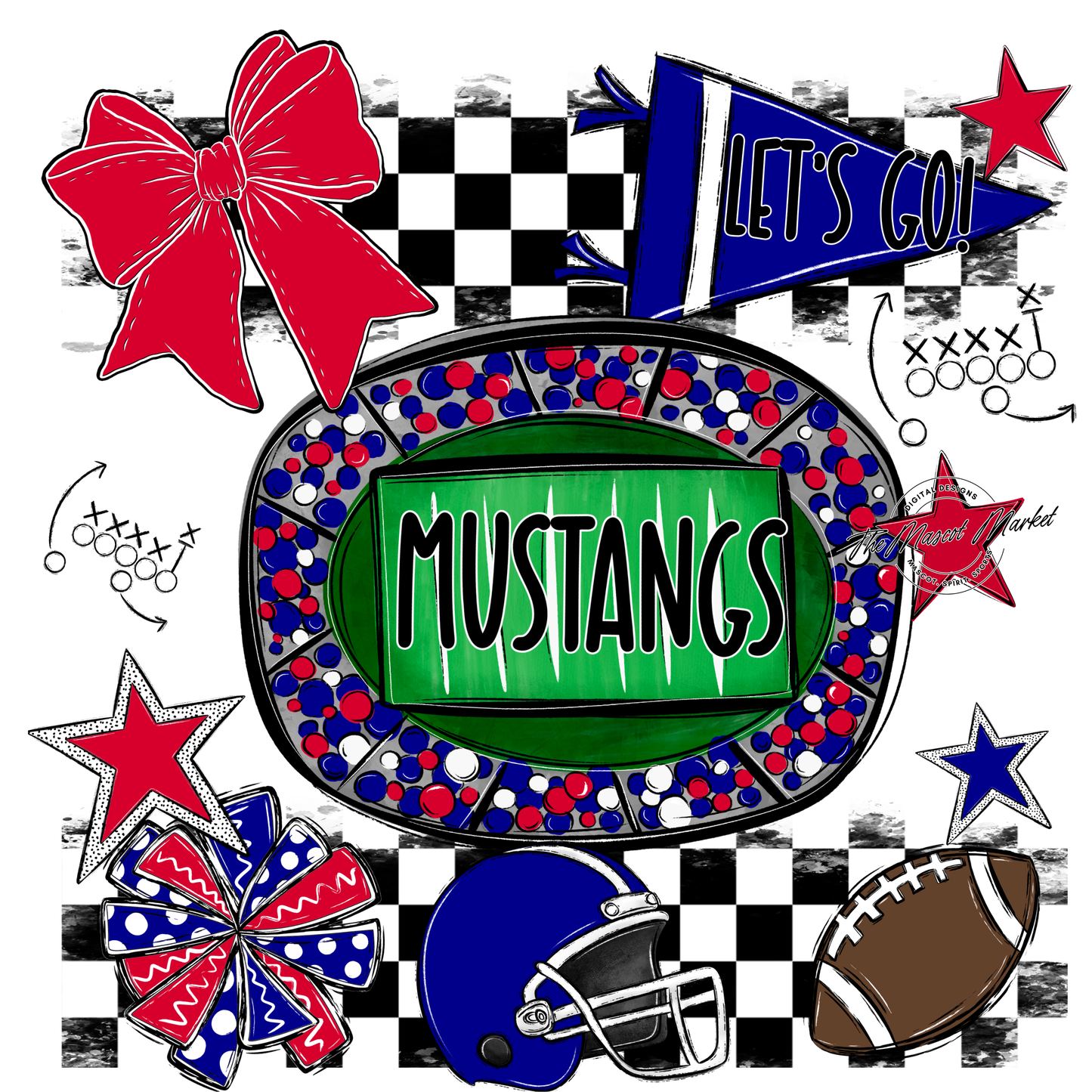 Mustangs Checkers Spirit Design-Blue-Red