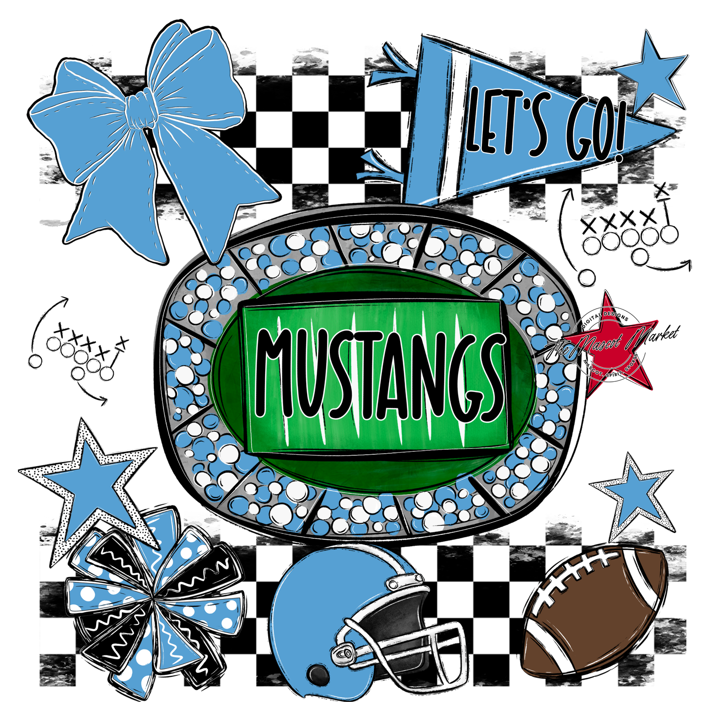 Mustangs Checkers Spirit Design-Carolina Blue