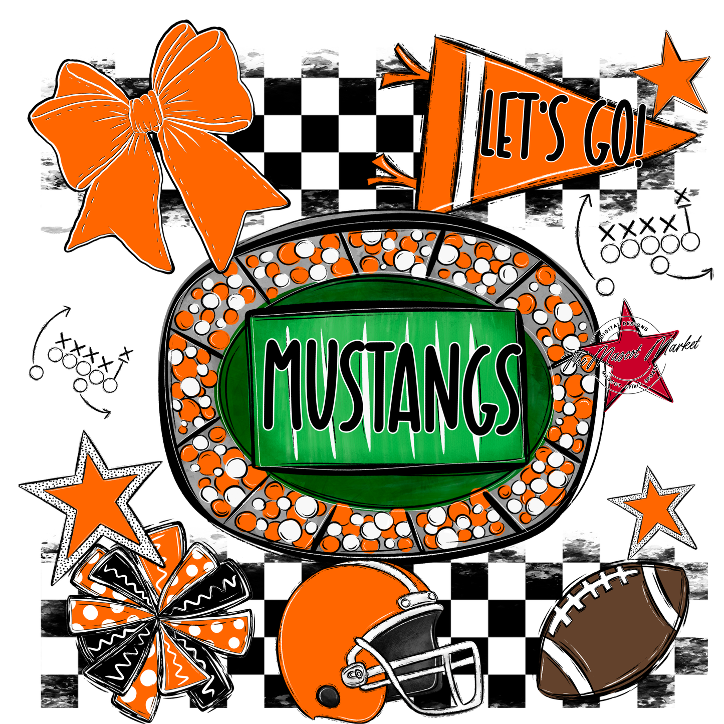 Mustangs Checkers Spirit Design-Orange