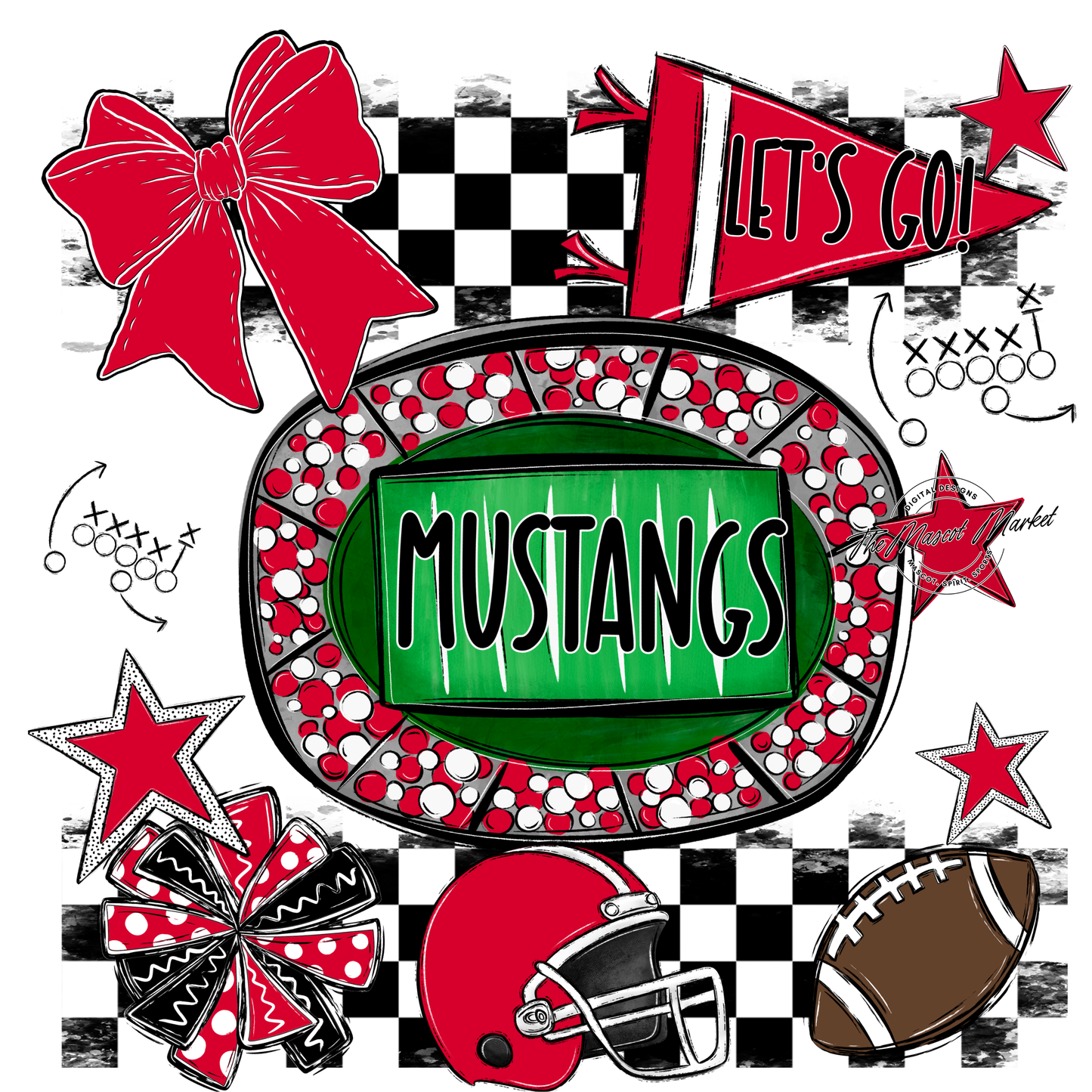 Mustangs Checkers Spirit Design-Red