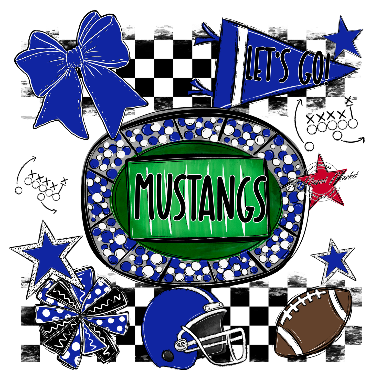 Mustangs Checkers Spirit Design-Royal Blue
