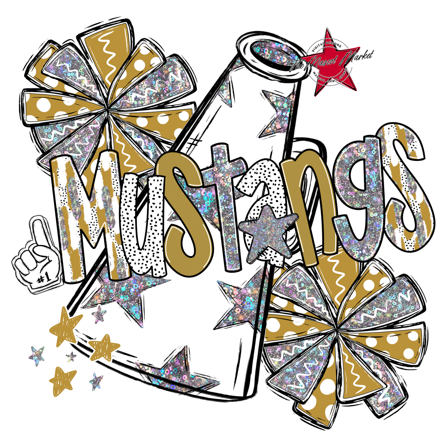 Mustangs Cheer Megaphone Scrape-Gold