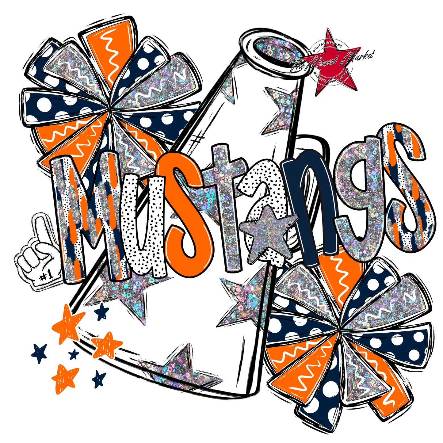 Mustangs Cheer Megaphone Scrape-Navy-Orange