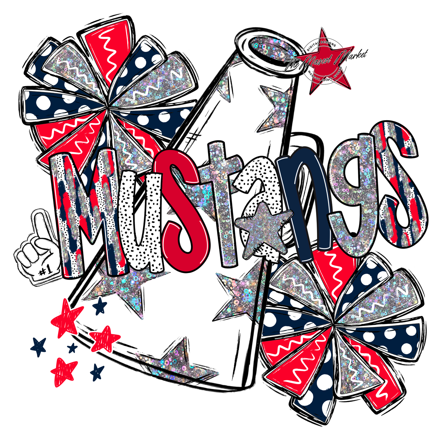 Mustangs Cheer Megaphone Scrape-Navy-Red