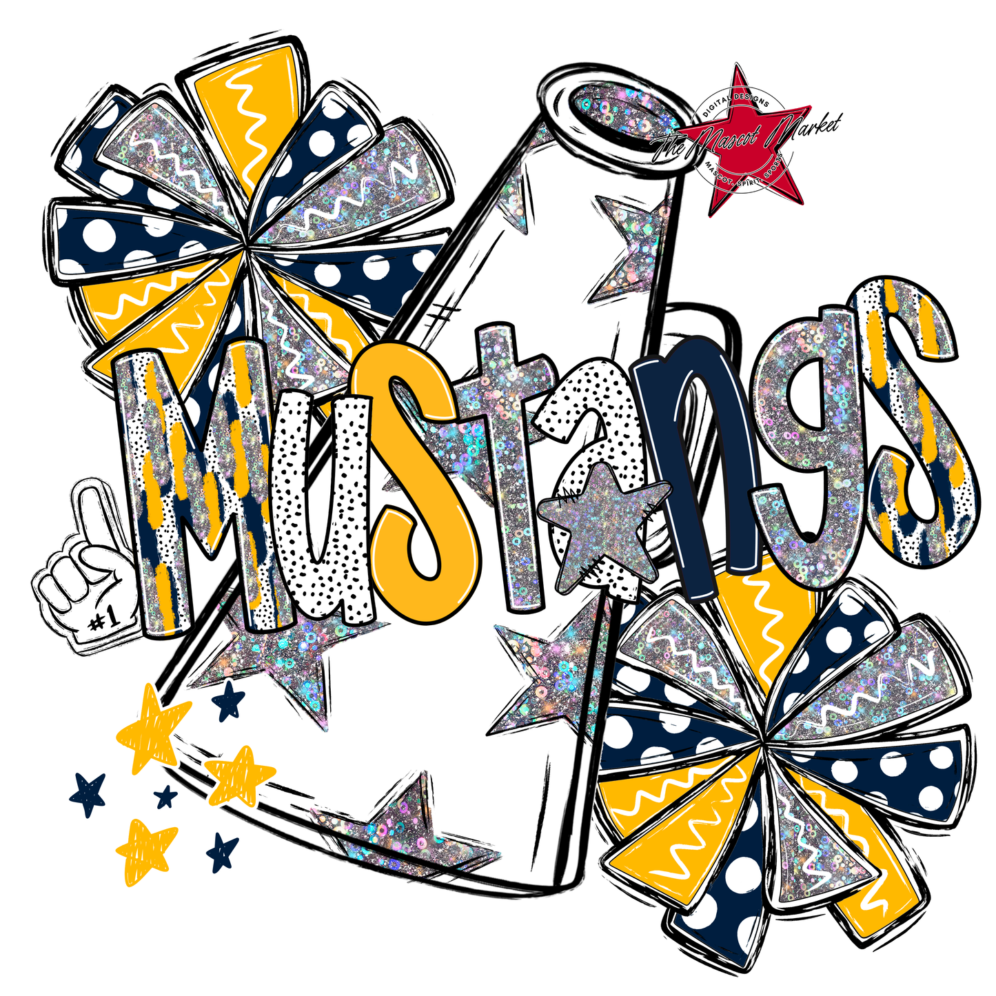 Mustangs Cheer Megaphone Scrape-Navy-Yellow