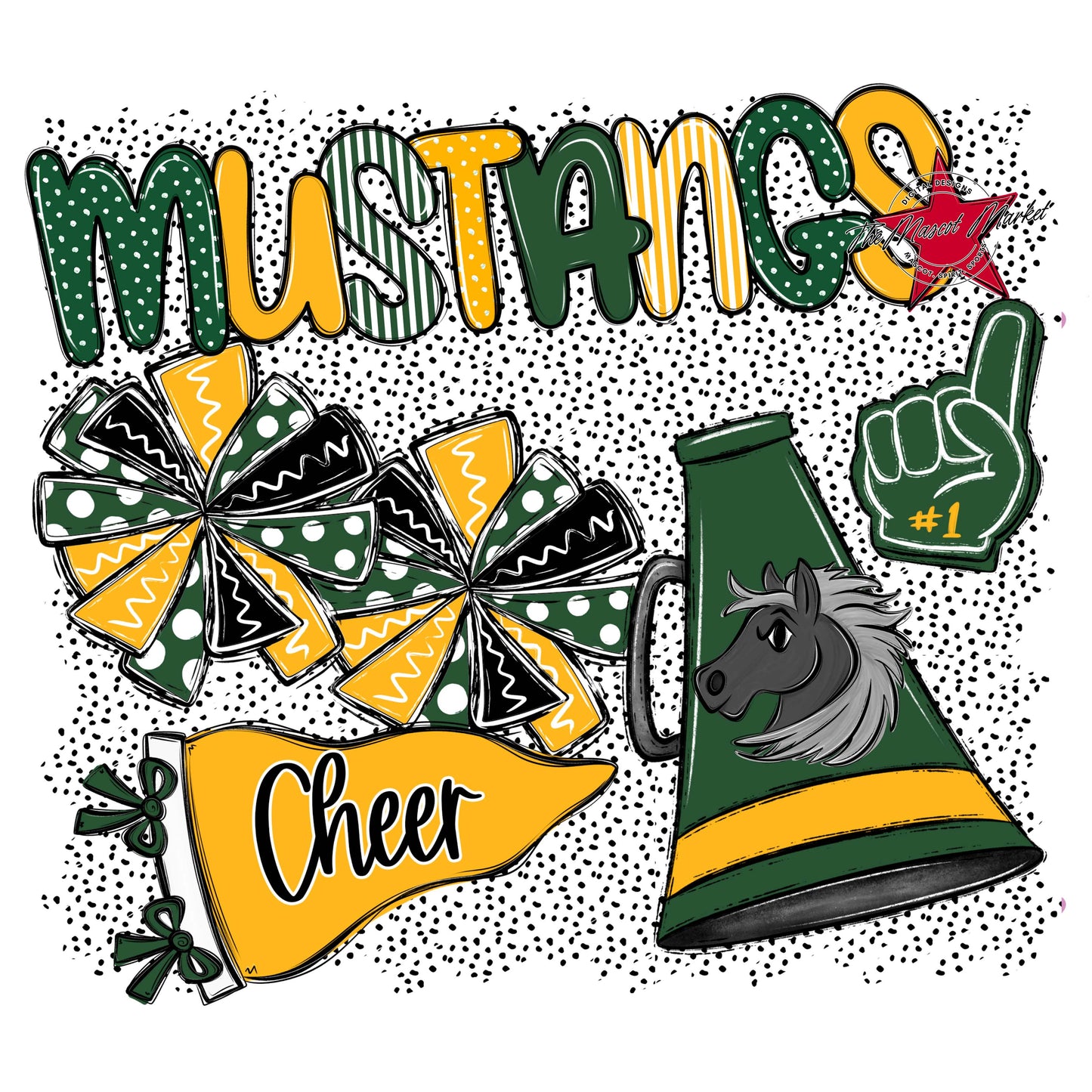 Mustangs Cheer Spirit-Green & Yellow