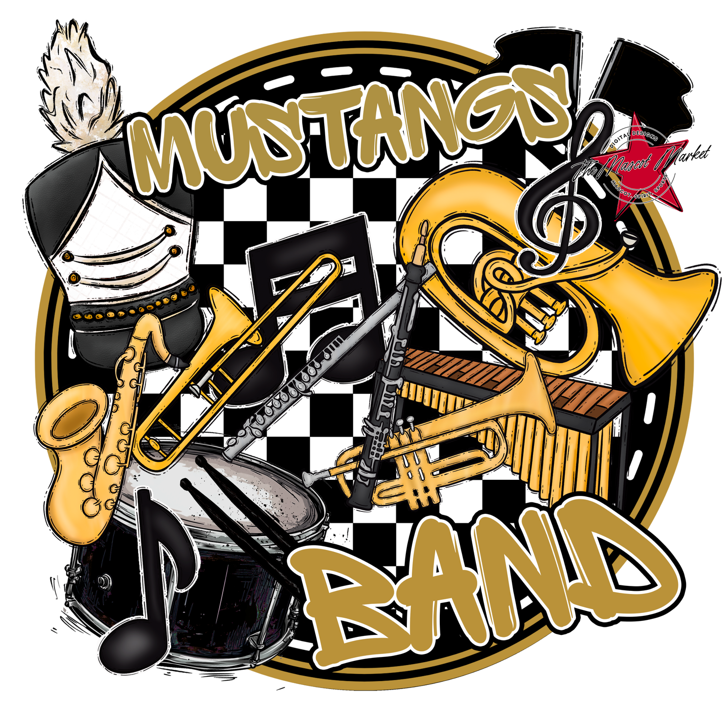 Mustangs Circle Band Design-Gold
