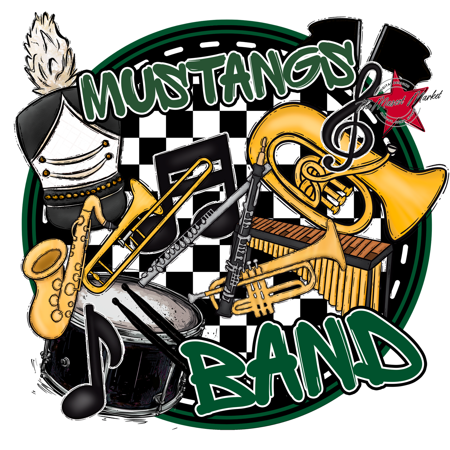 Mustangs Circle Band Design-Green