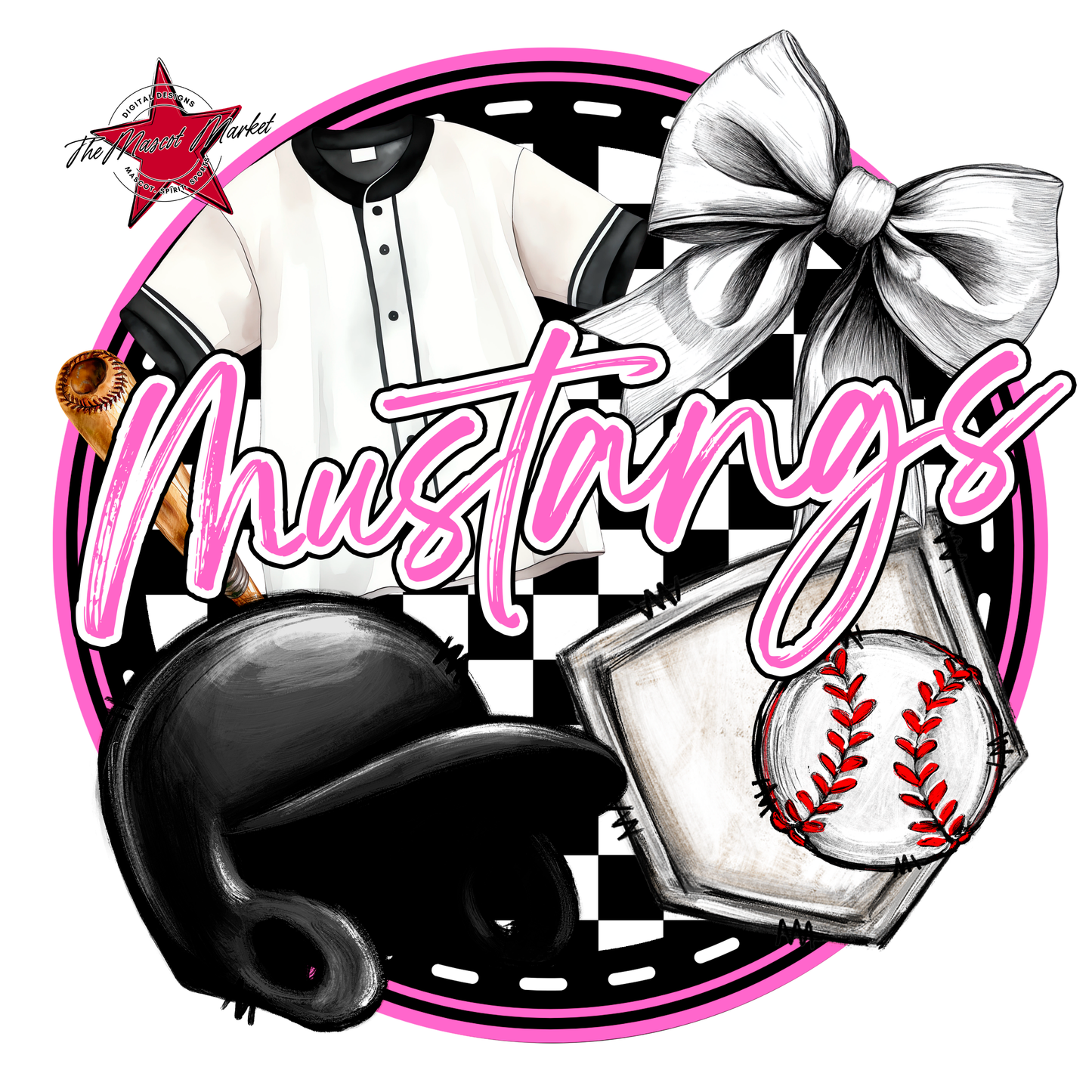 Mustangs Circle Baseball Design-Baby Pink