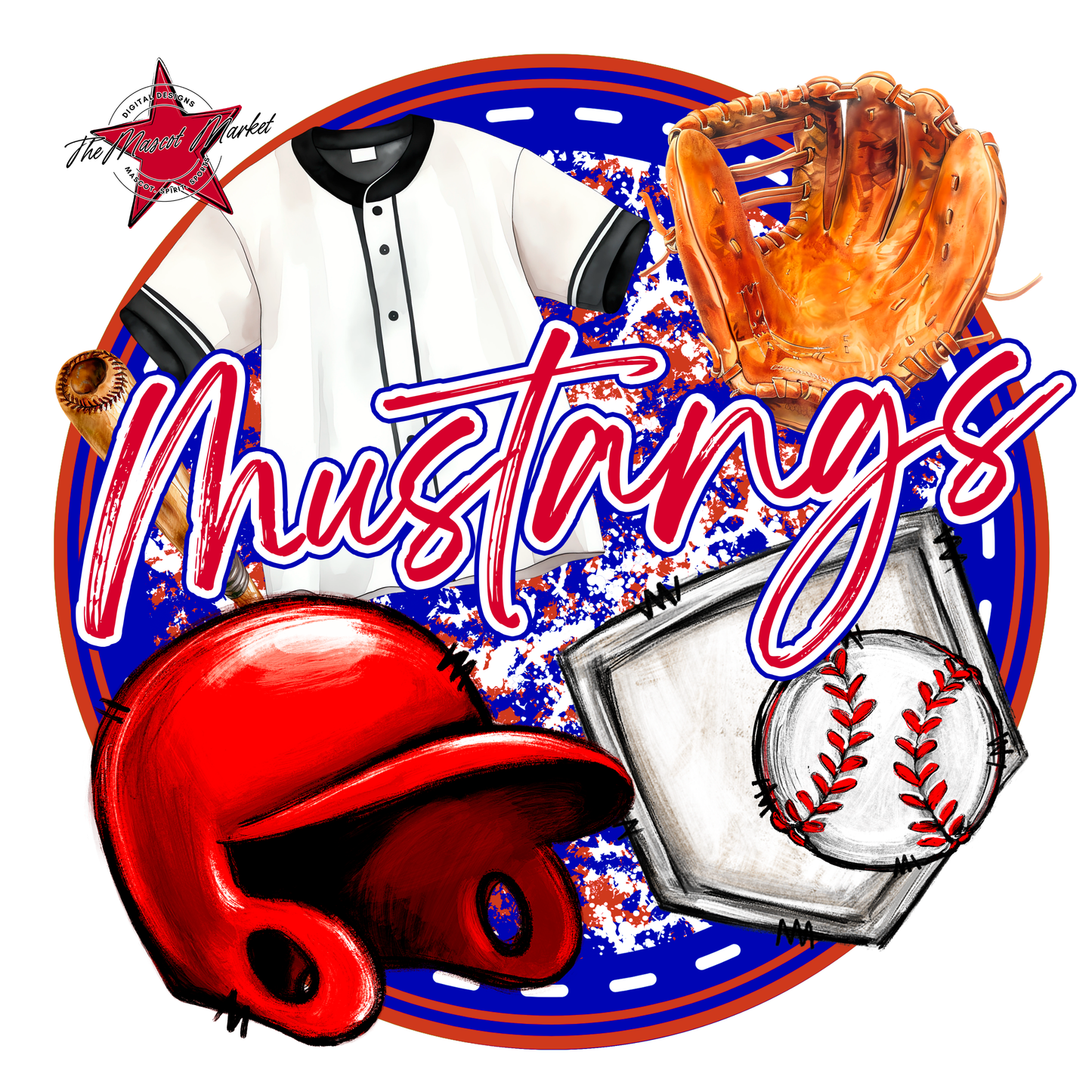 Mustangs Circle Baseball Design-Blue-Red