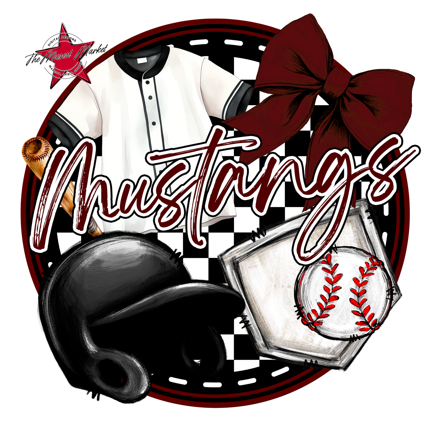 Mustangs Circle Baseball Design-Maroon