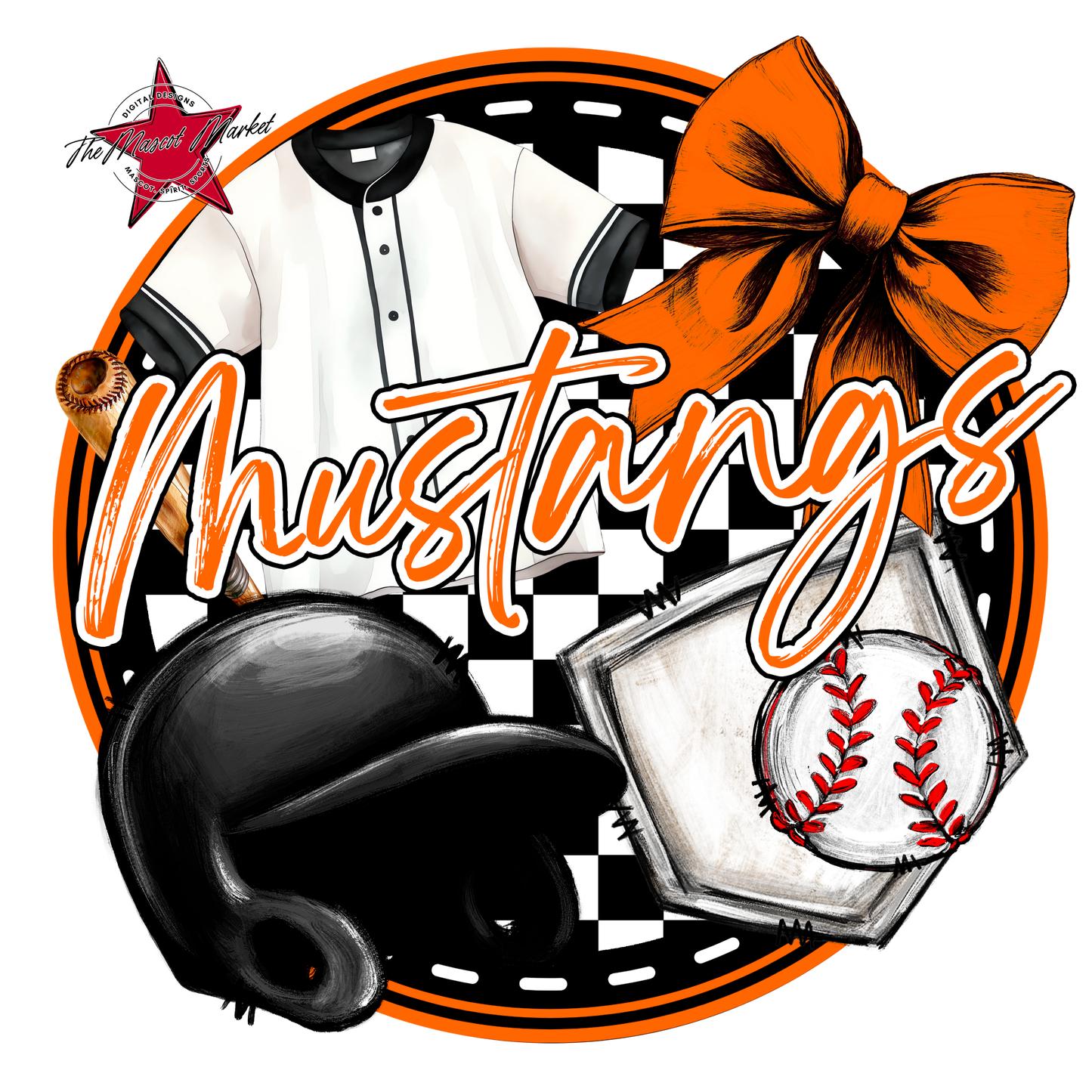 Mustangs Circle Baseball Design-Orange