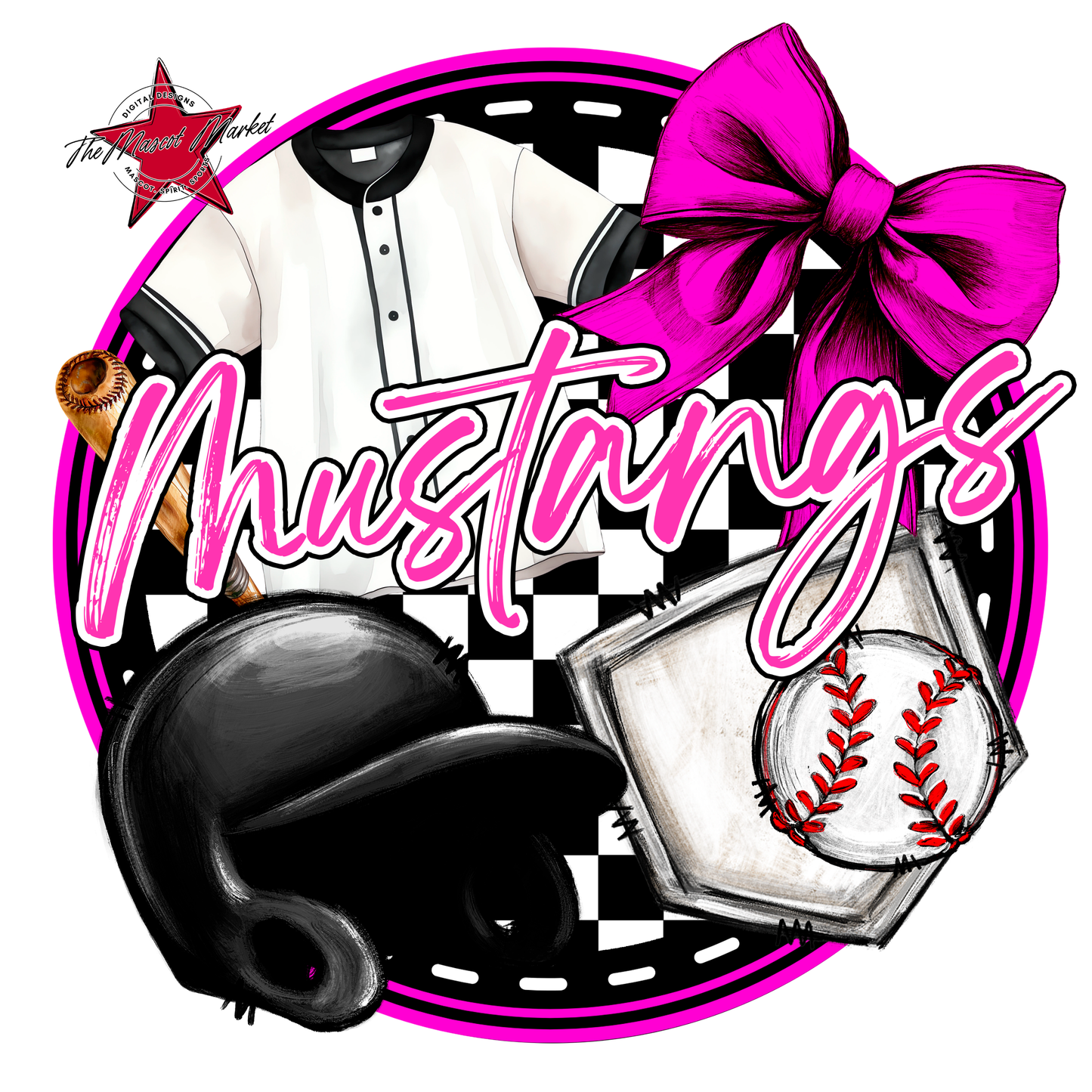 Mustangs Circle Baseball Design-Pink