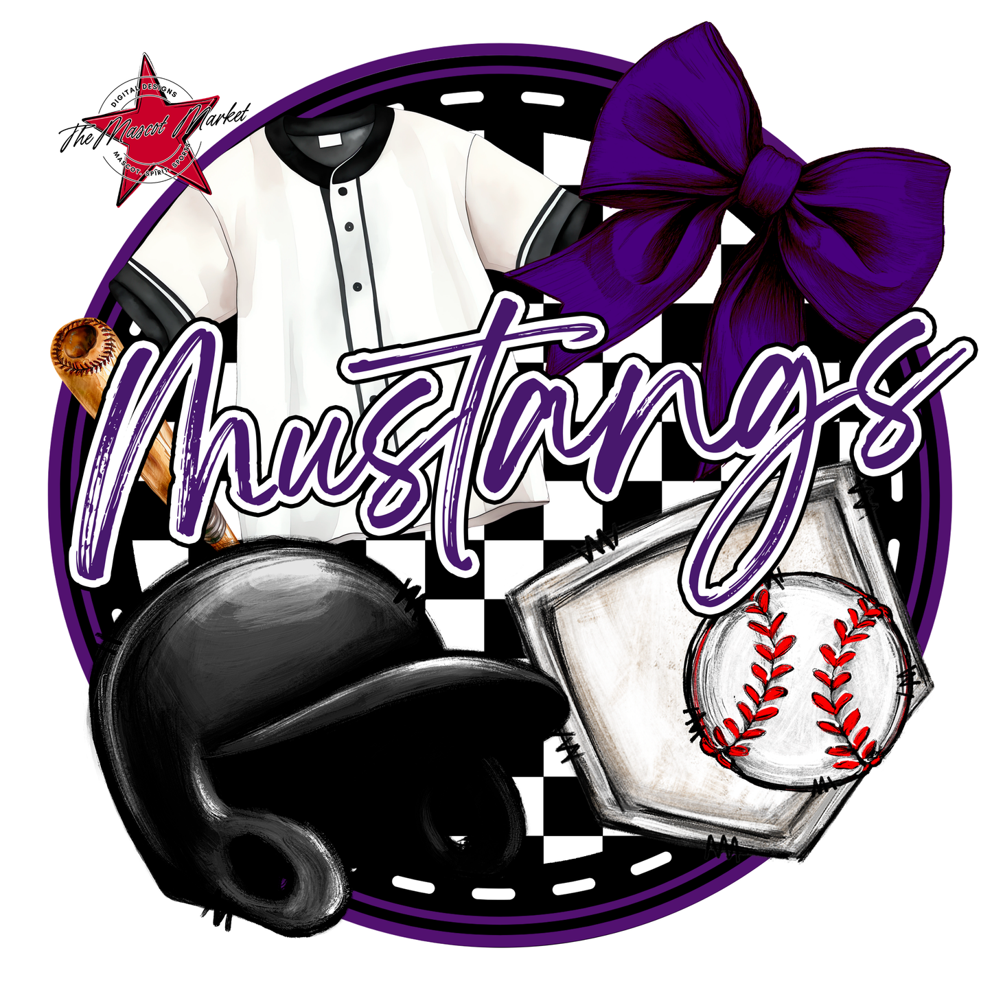 Mustangs Circle Baseball Design-Purple