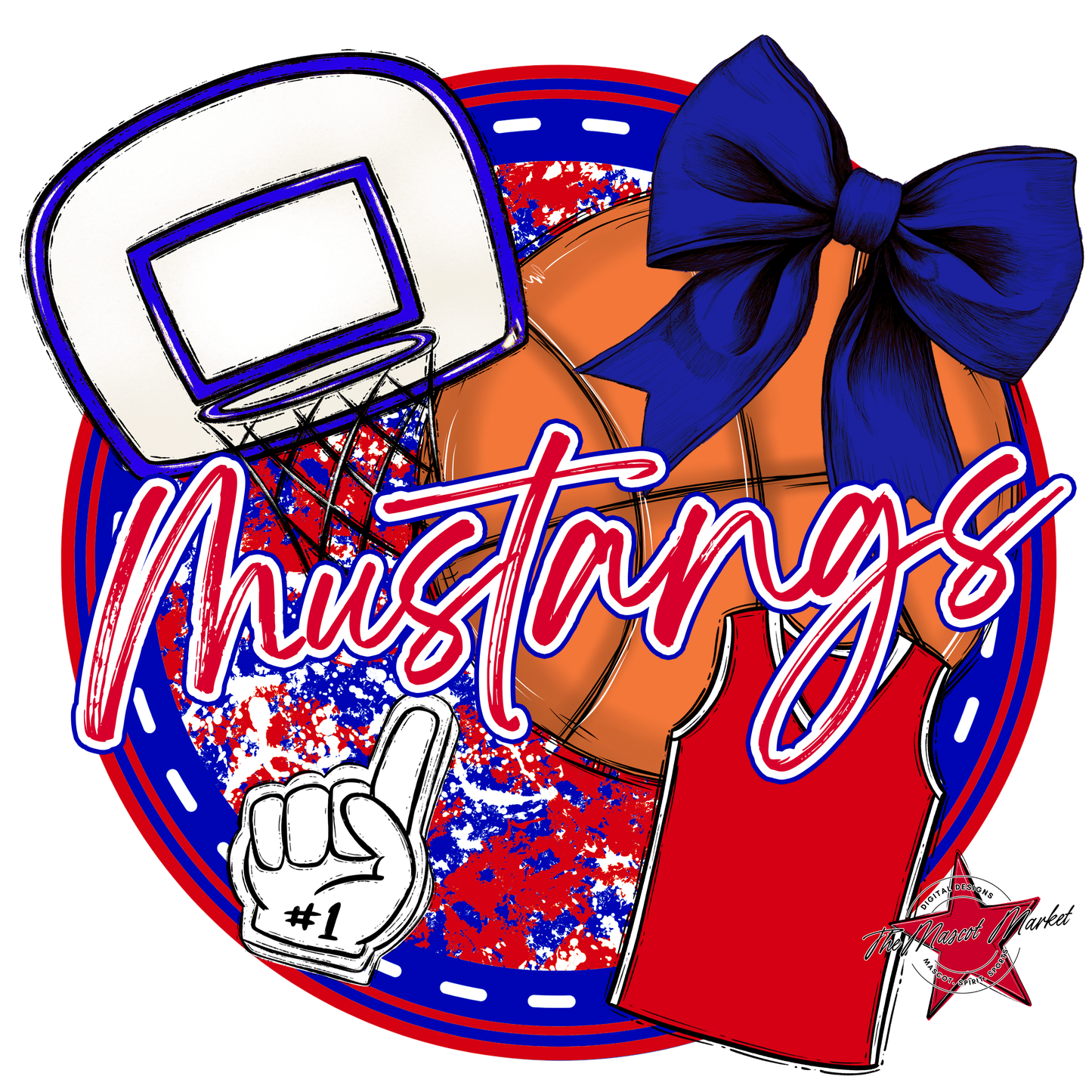 Mustangs Circle Basketball Design-Blue-Red