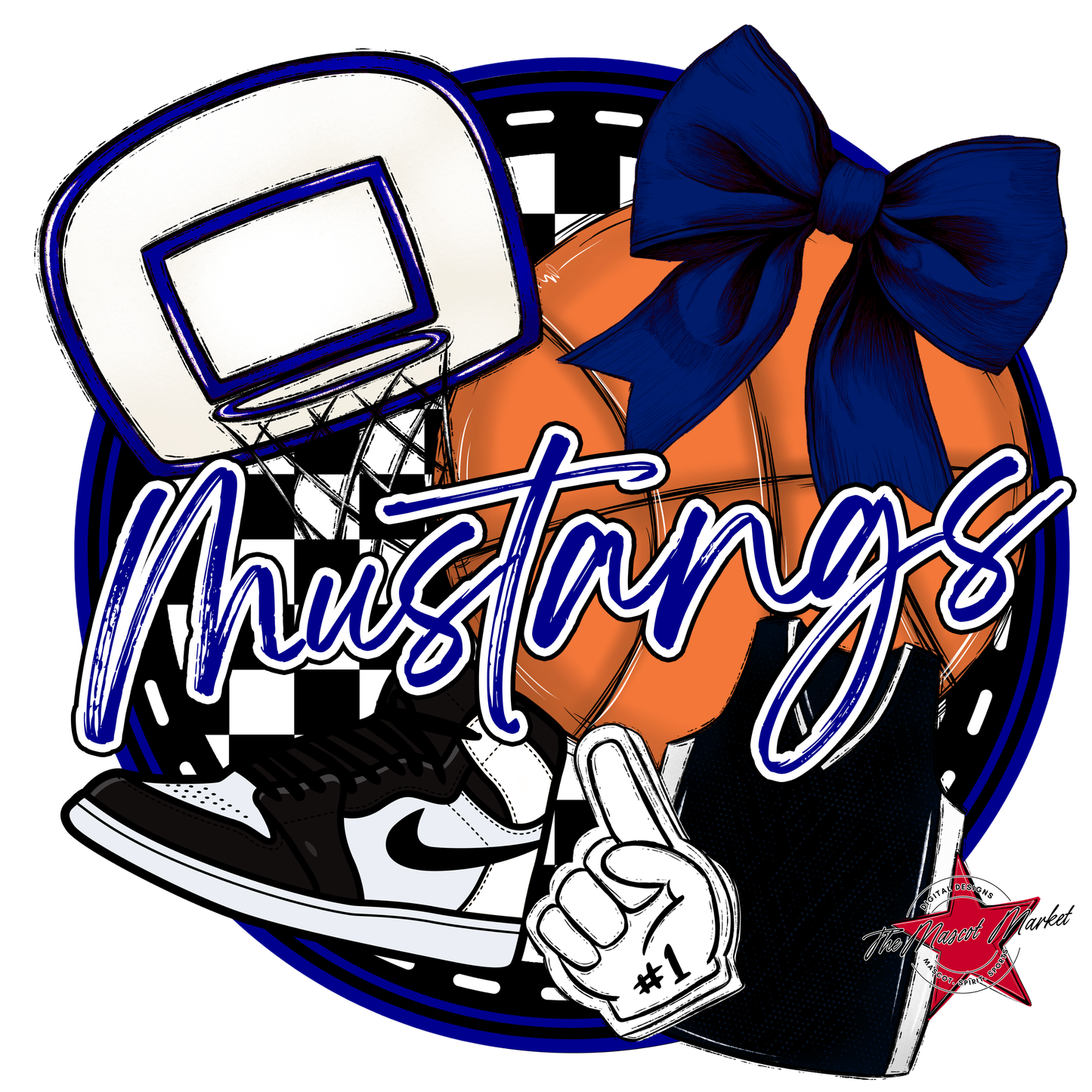 Mustangs Circle Basketball Design-Blue