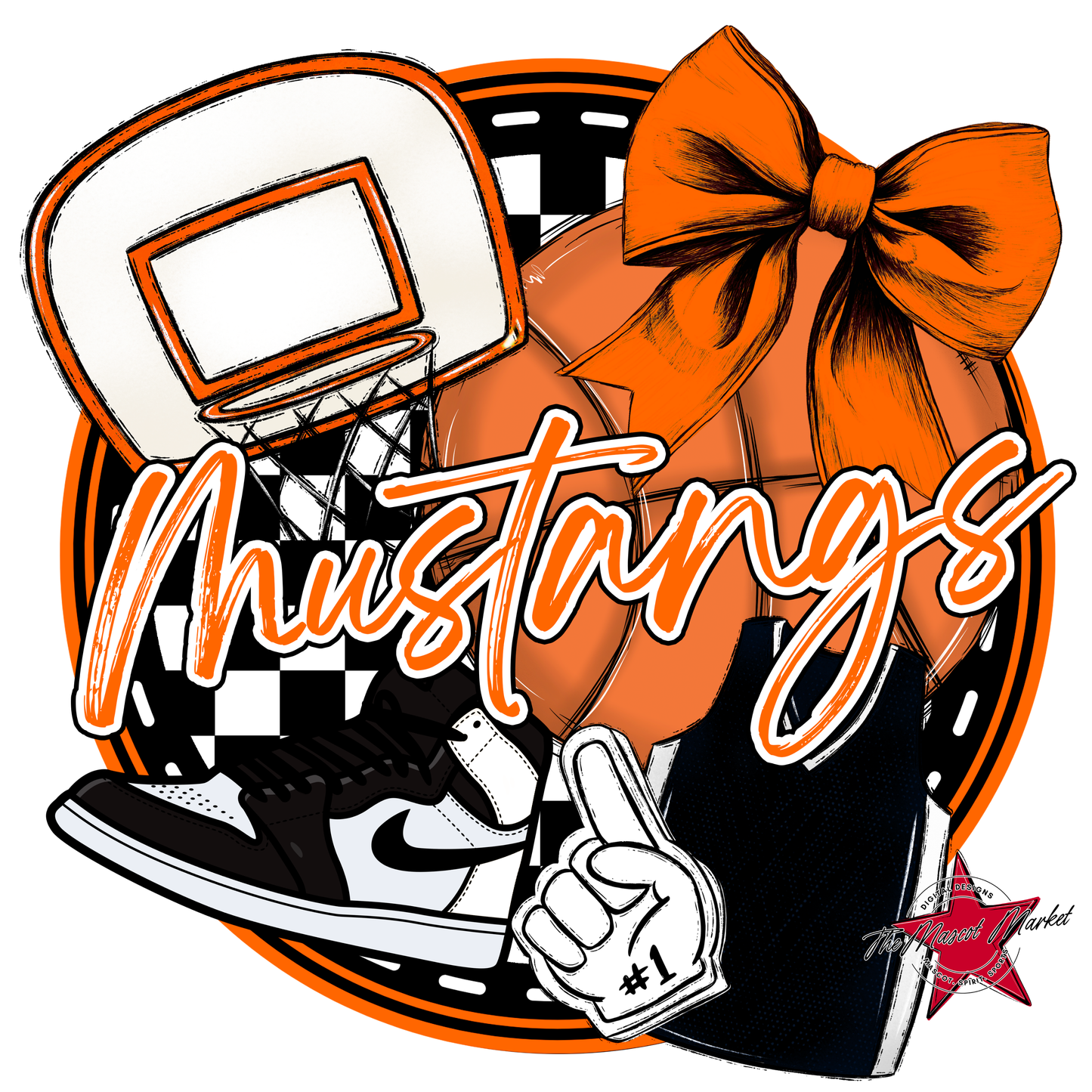 Mustangs Circle Basketball Design-Orange