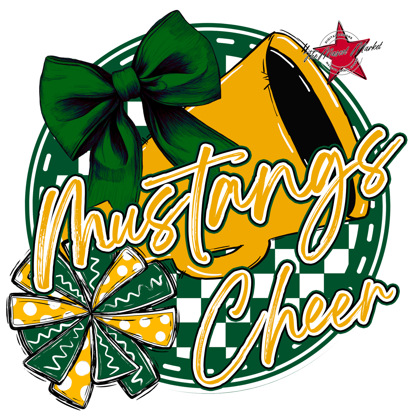 Mustangs Circle Cheer Design-Green-Yellow