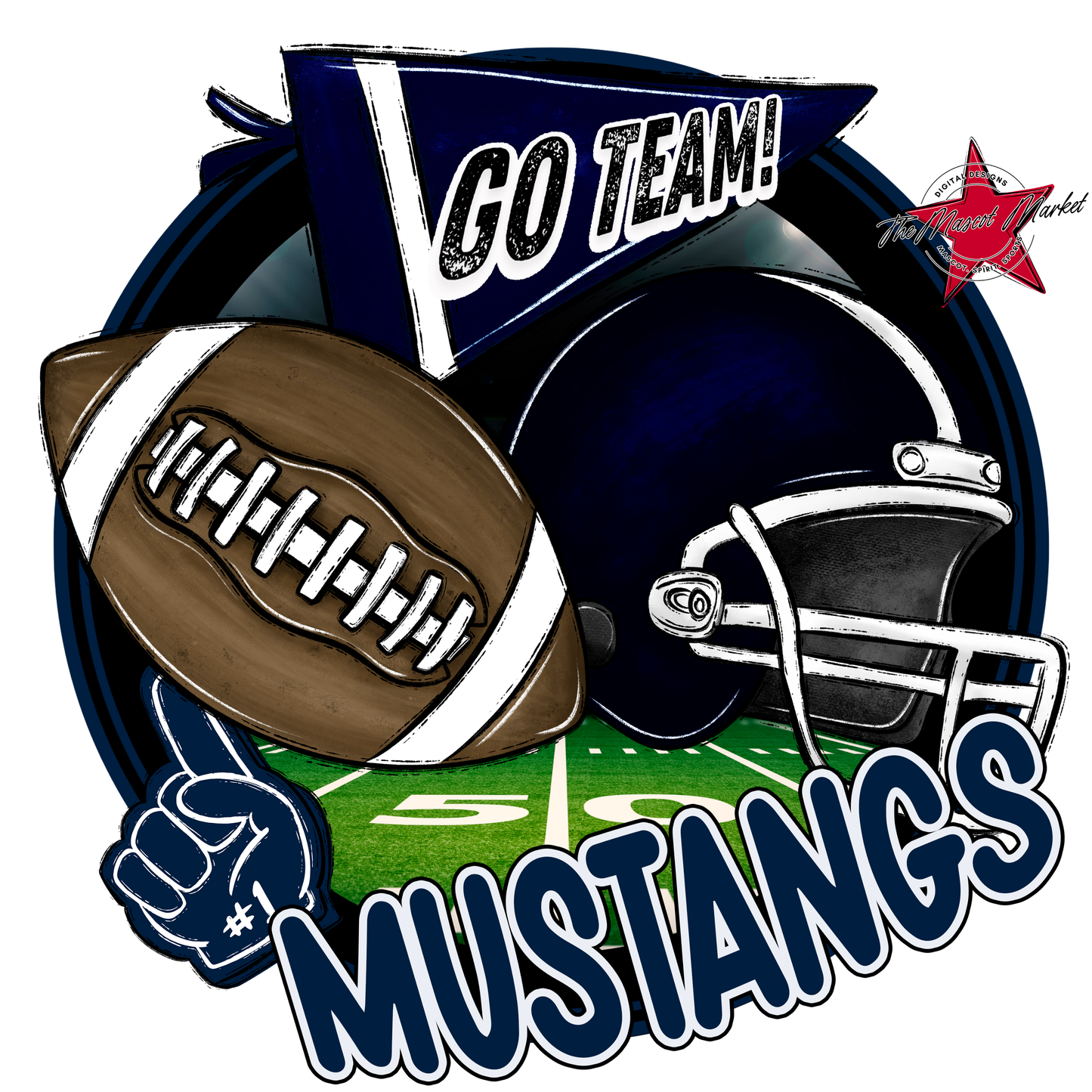 Mustangs Circle Football Design-Navy