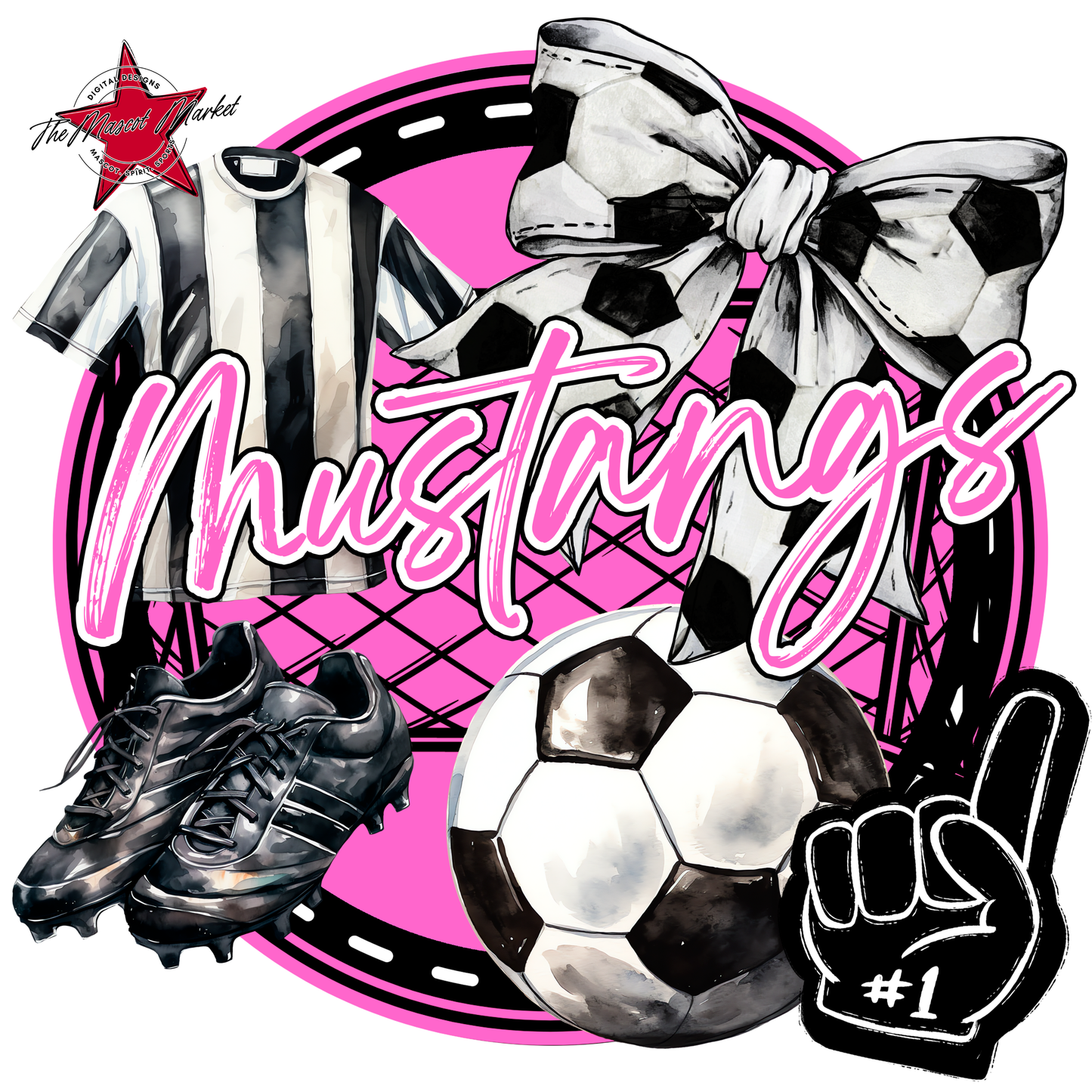 Mustangs Circle Soccer Design-Baby Pink