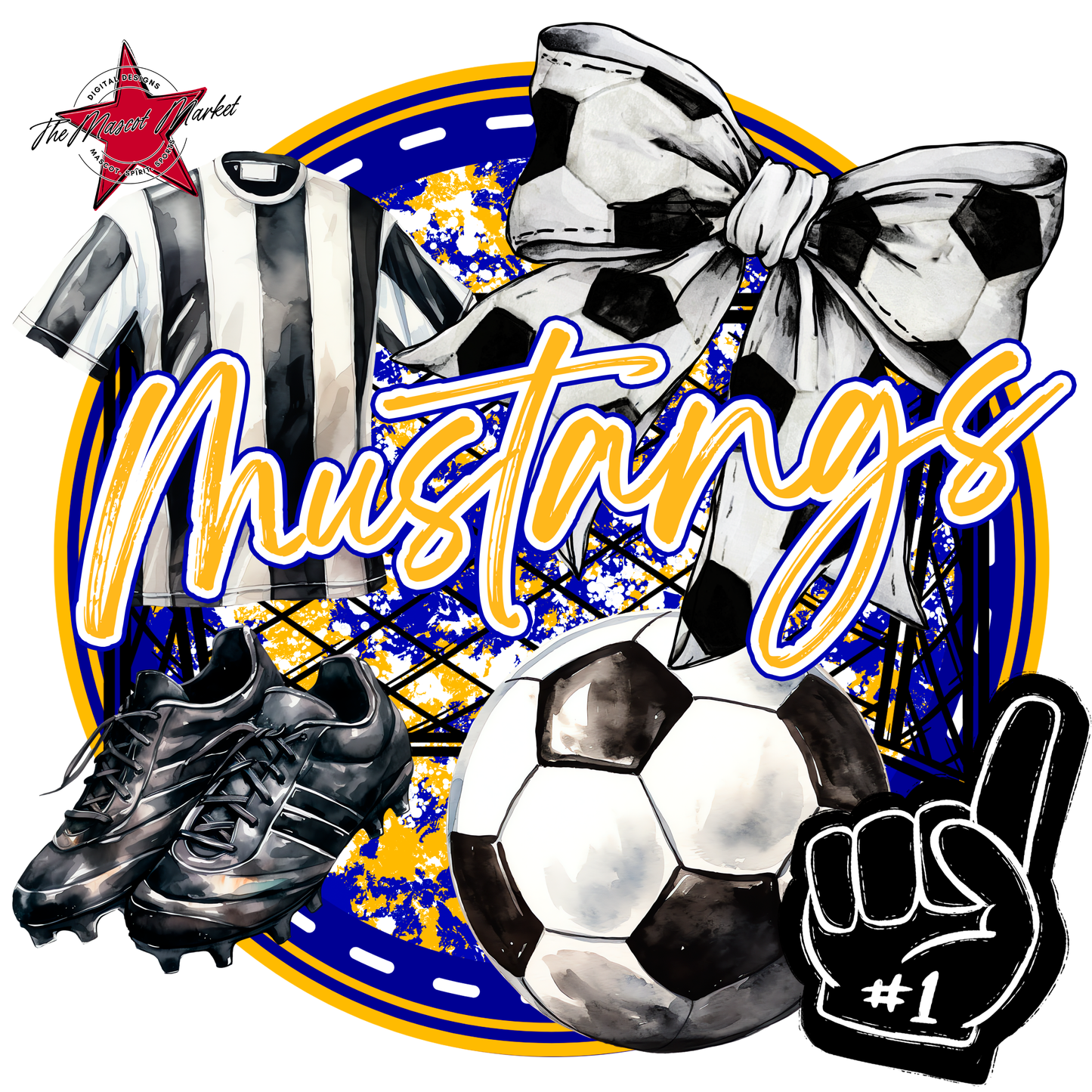 Mustangs Circle Soccer Design-Blue-Yellow