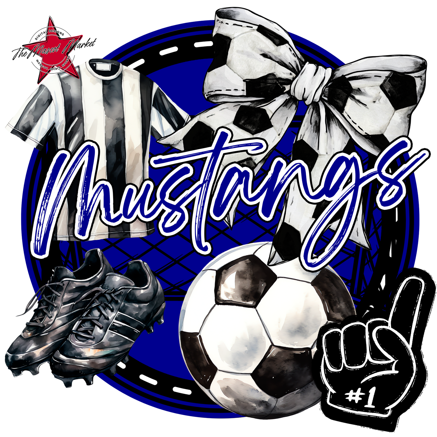 Mustangs Circle Soccer Design-Blue