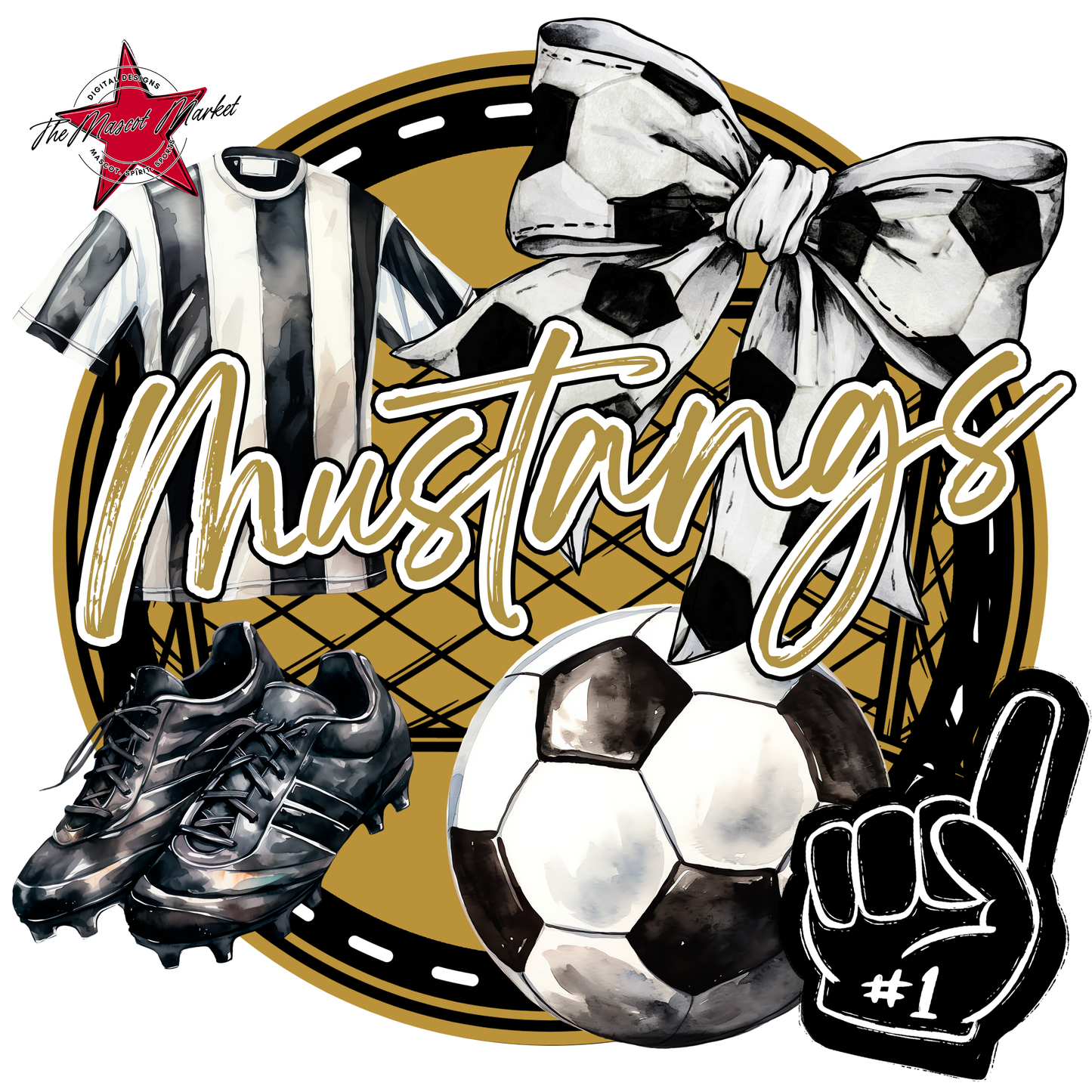 Mustangs Circle Soccer Design-Gold