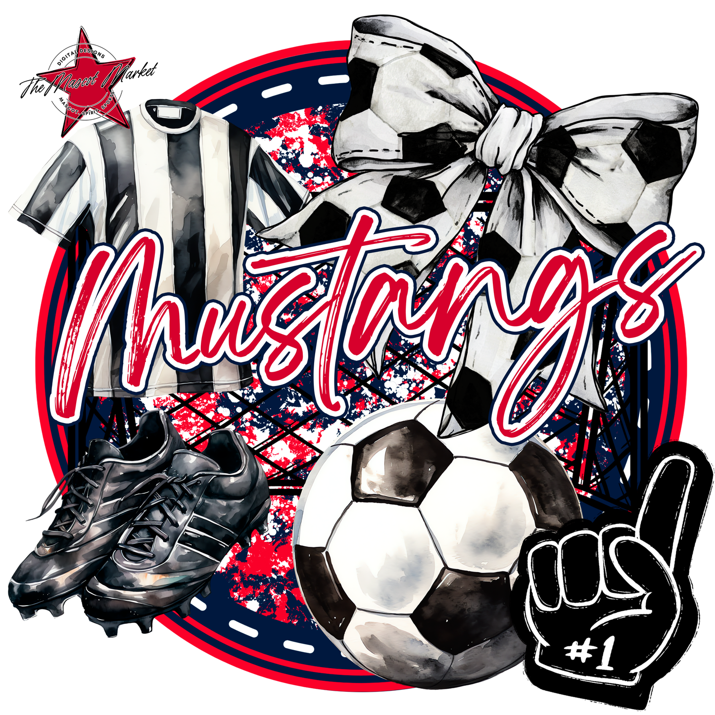 Mustangs Circle Soccer Design-Navy-Red