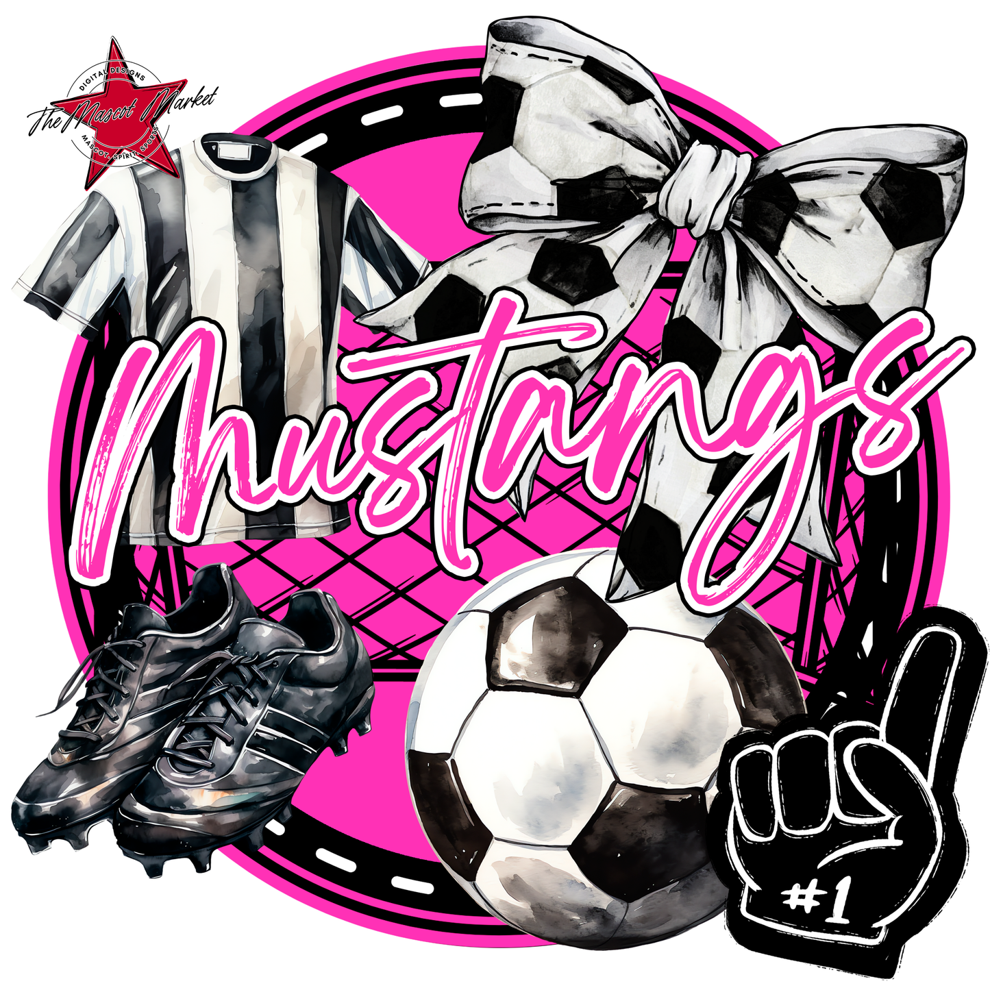 Mustangs Circle Soccer Design-Pink