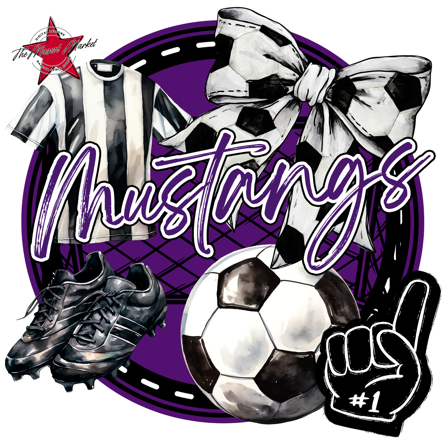Mustangs Circle Soccer Design-Purple
