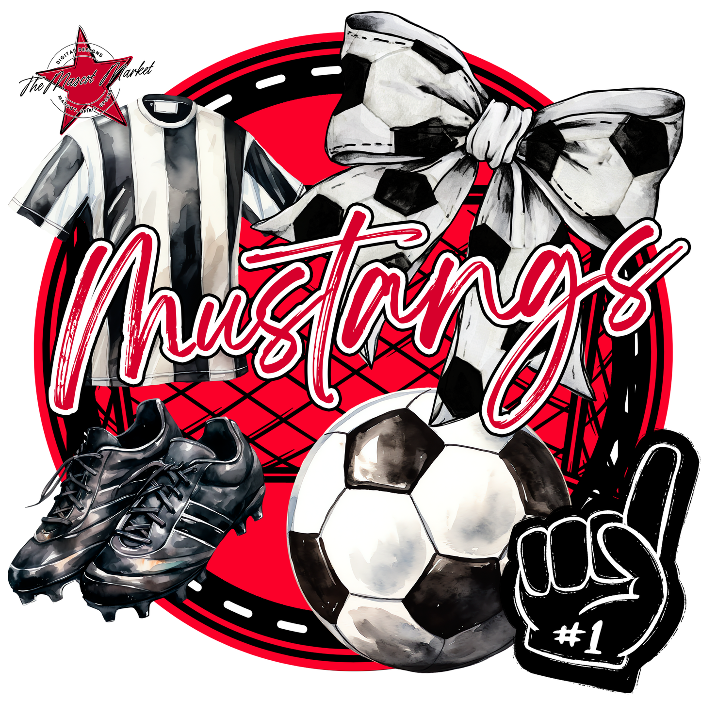 Mustangs Circle Soccer Design-Red