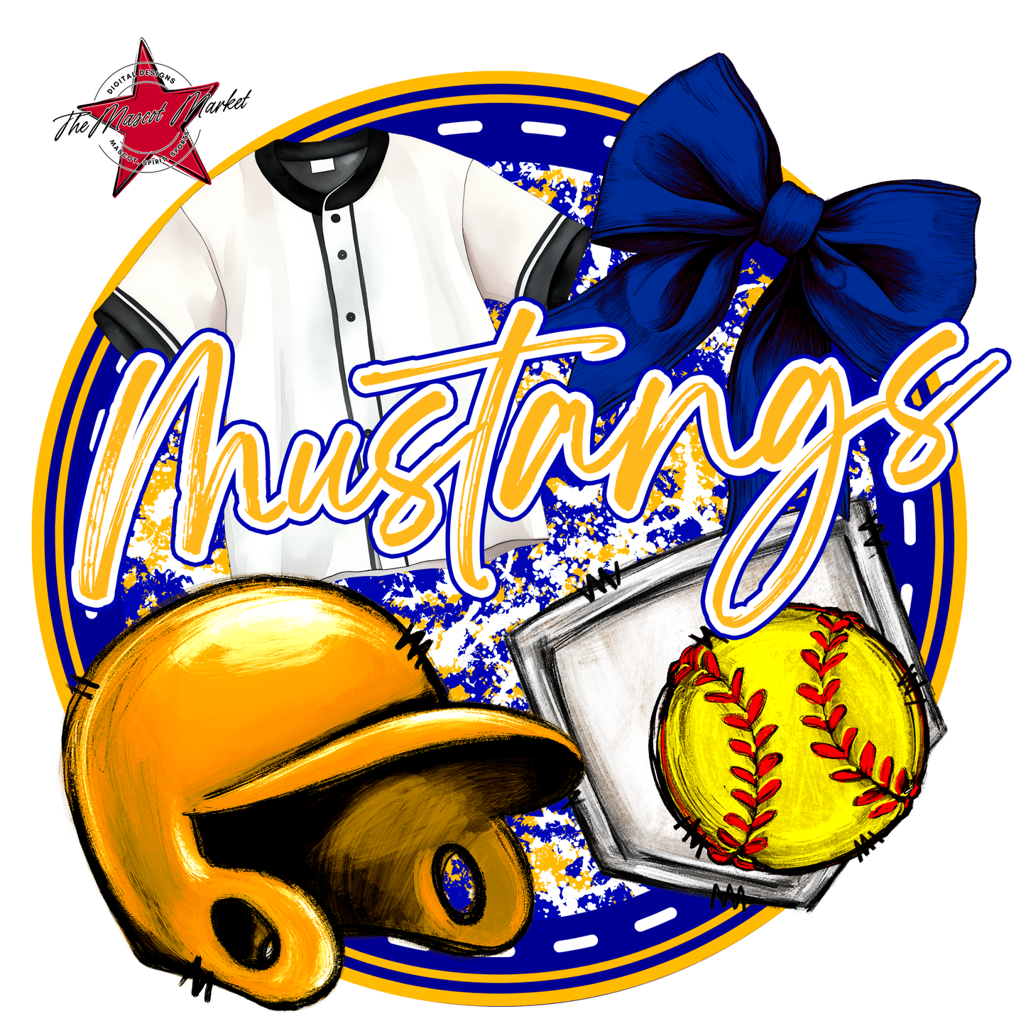 Mustangs Circle Softball Design-Blue-Yellow