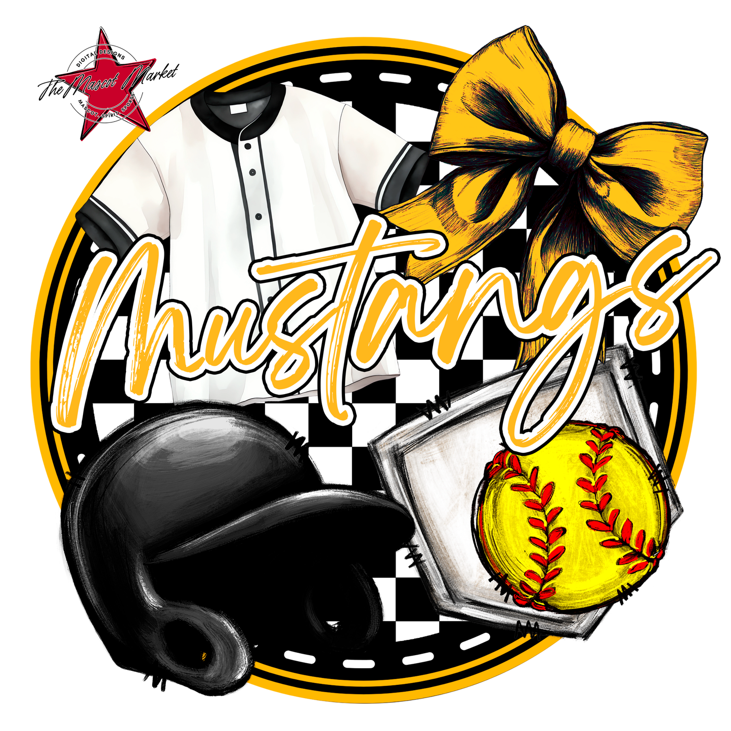 Mustangs Circle Softball Design-Yellow