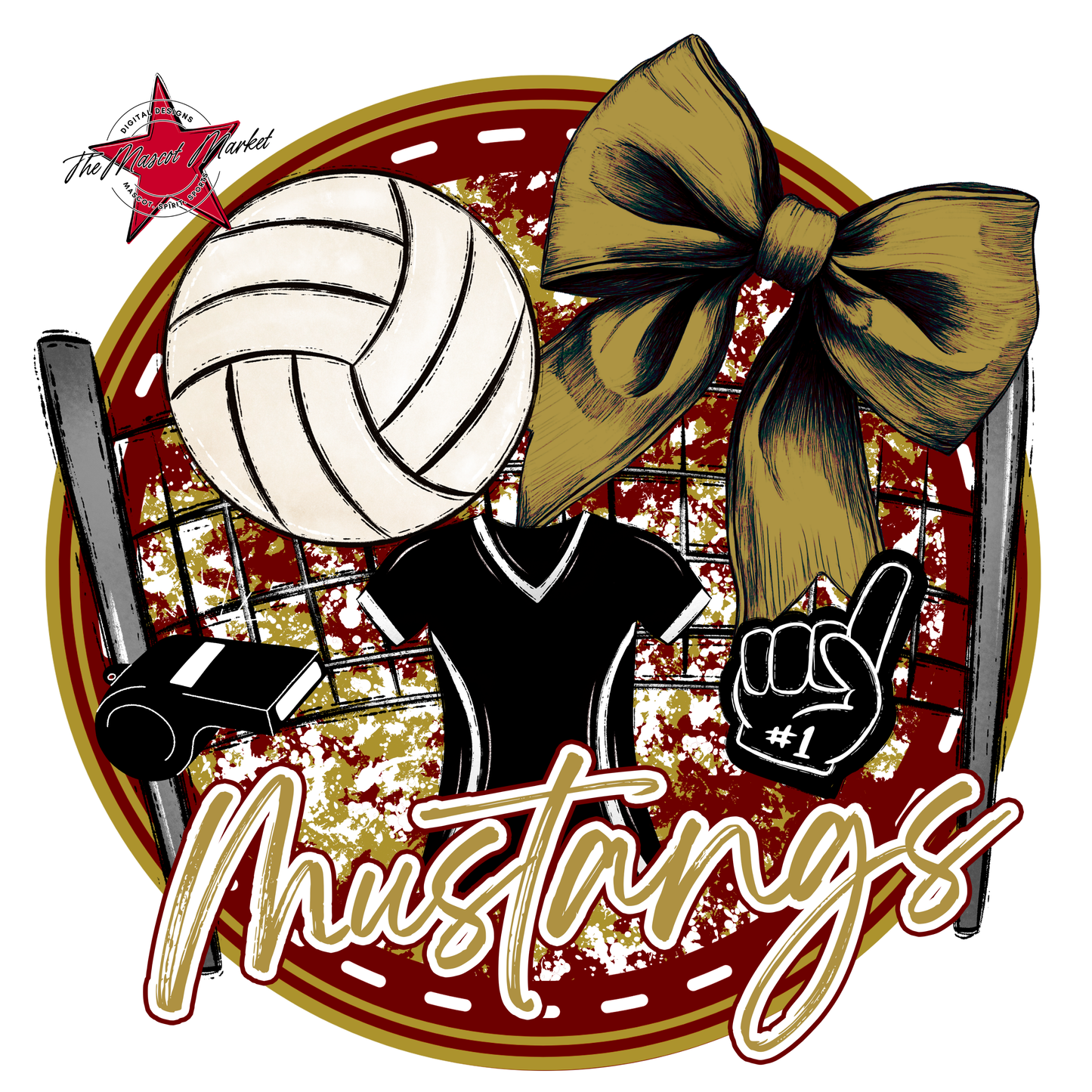 Mustangs Circle Volleyball Design-Maroon