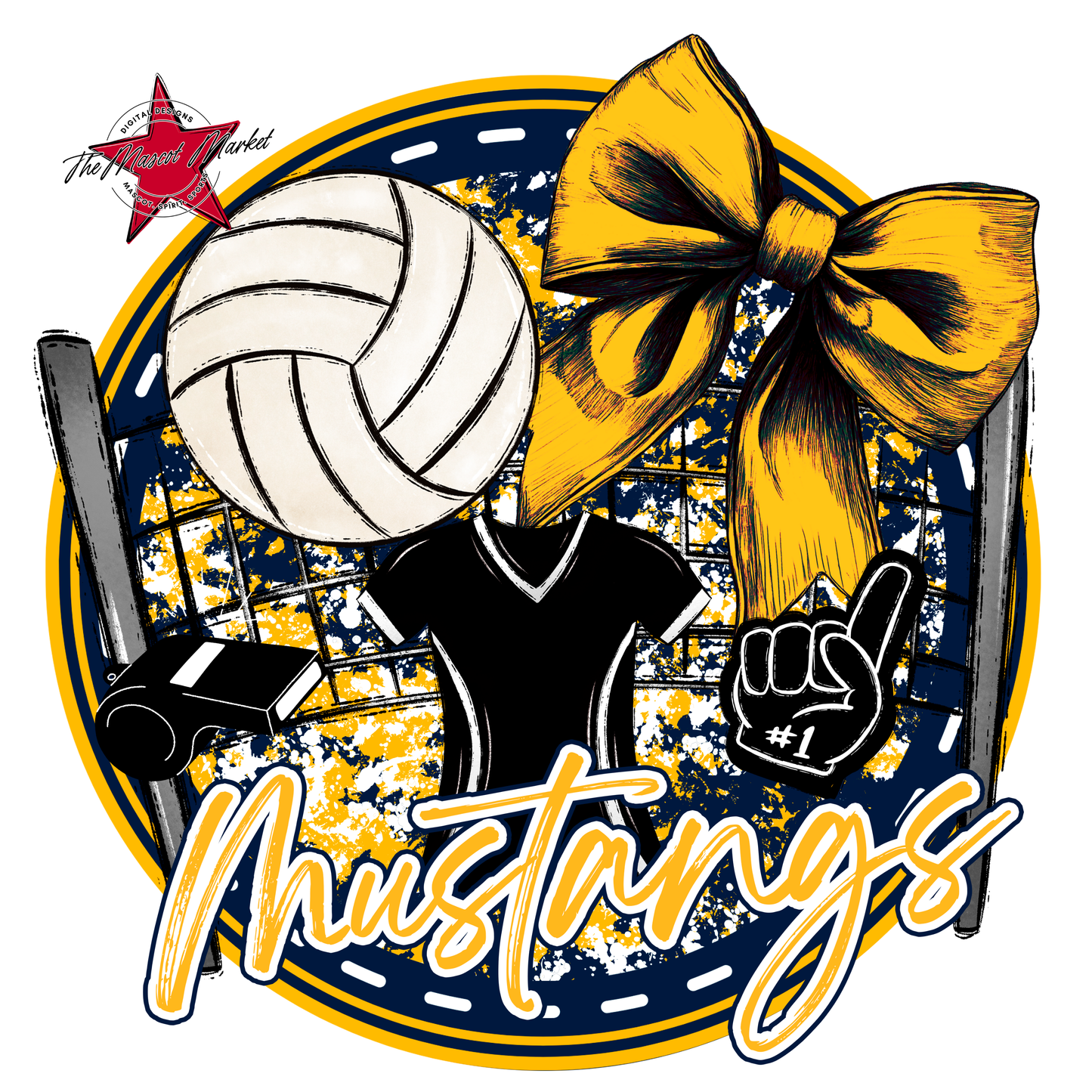 Mustangs Circle Volleyball Design-Navy-Yellow